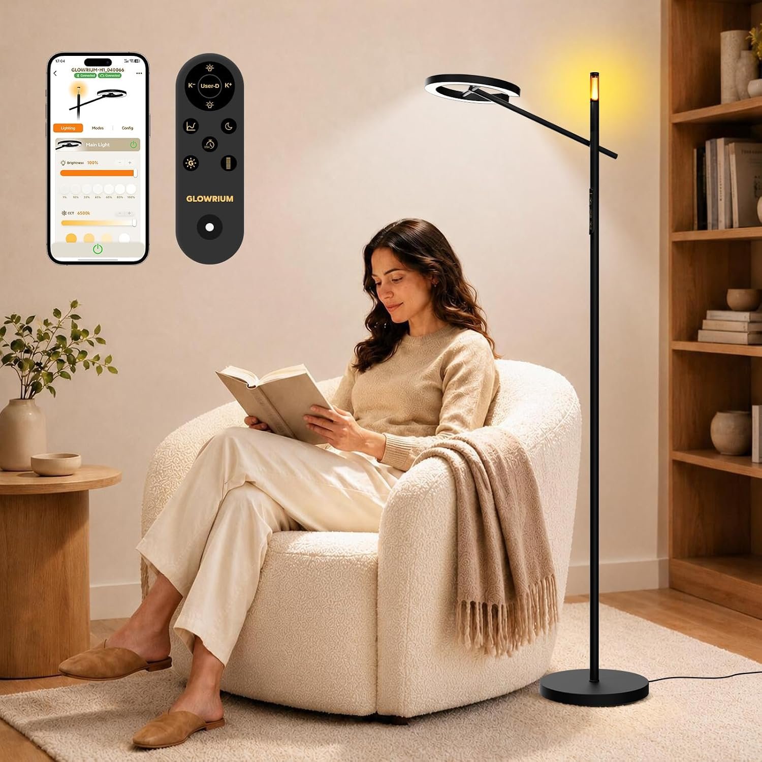 Smart LED Light Therapy Lamp, 10000 Lux Full Spectrum Floor Lamp