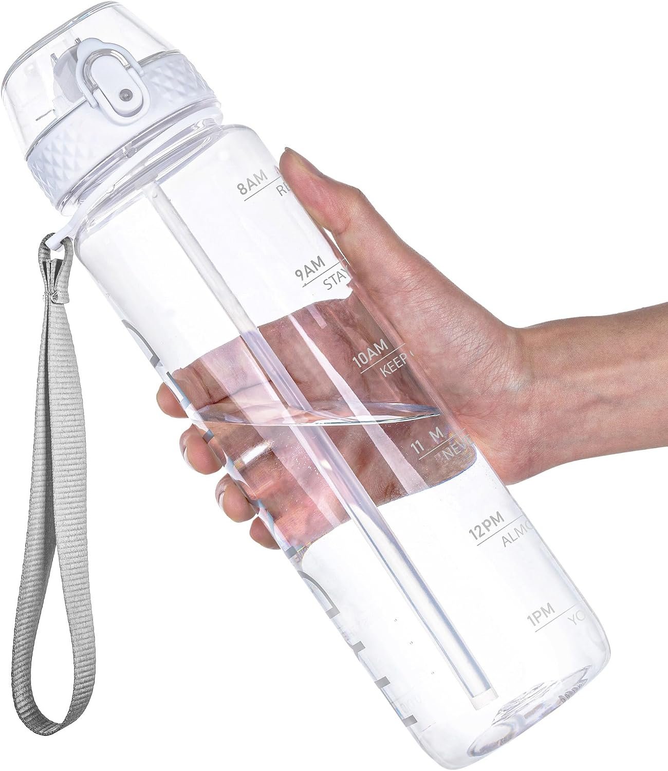 GOPPUS 32oz Clear Water Bottle,Sports Bottle with Straw & Time Marker