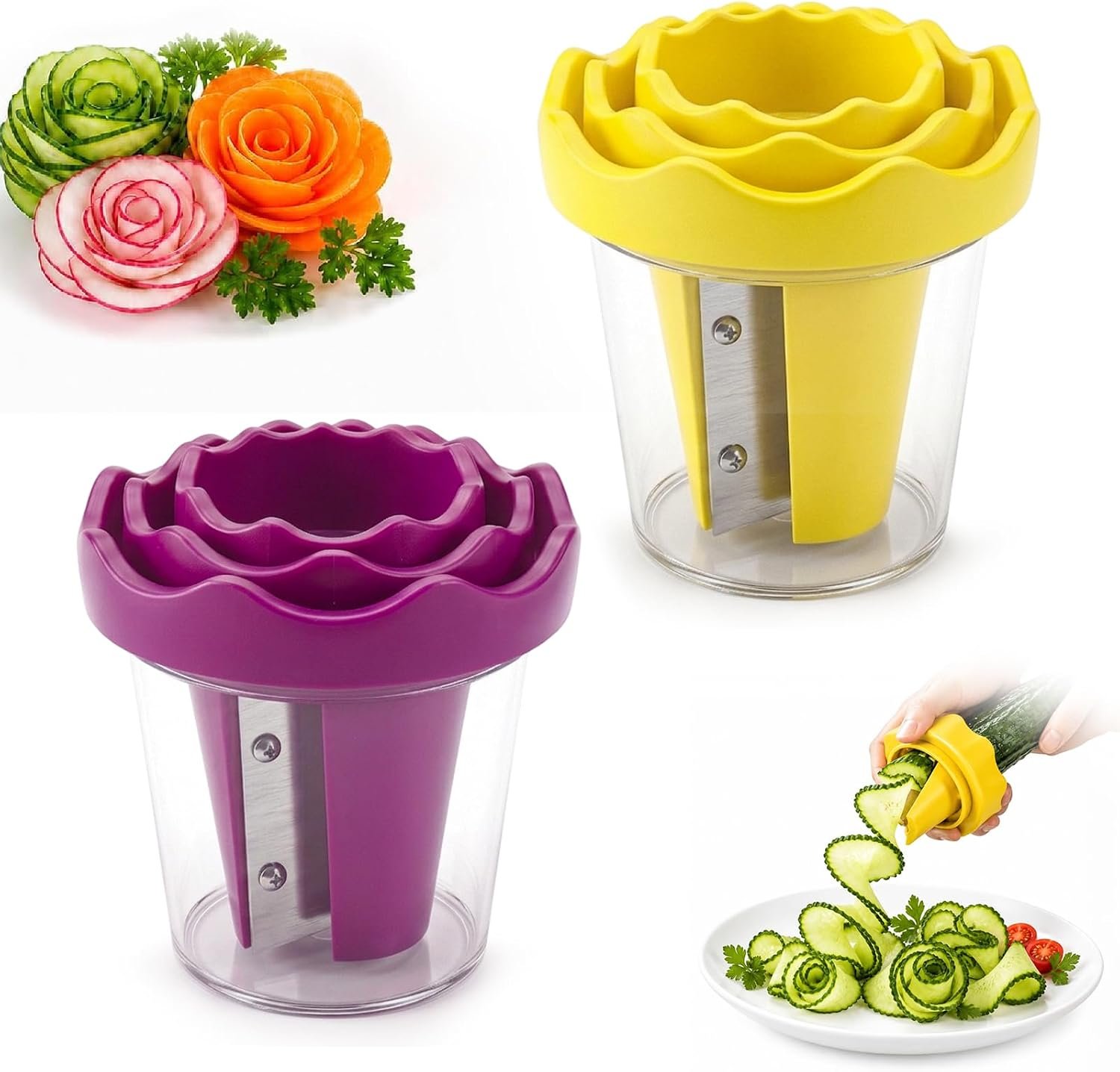 Manual Vegetable Spiralizer And Curler For Rose Flower Carving,2PCS