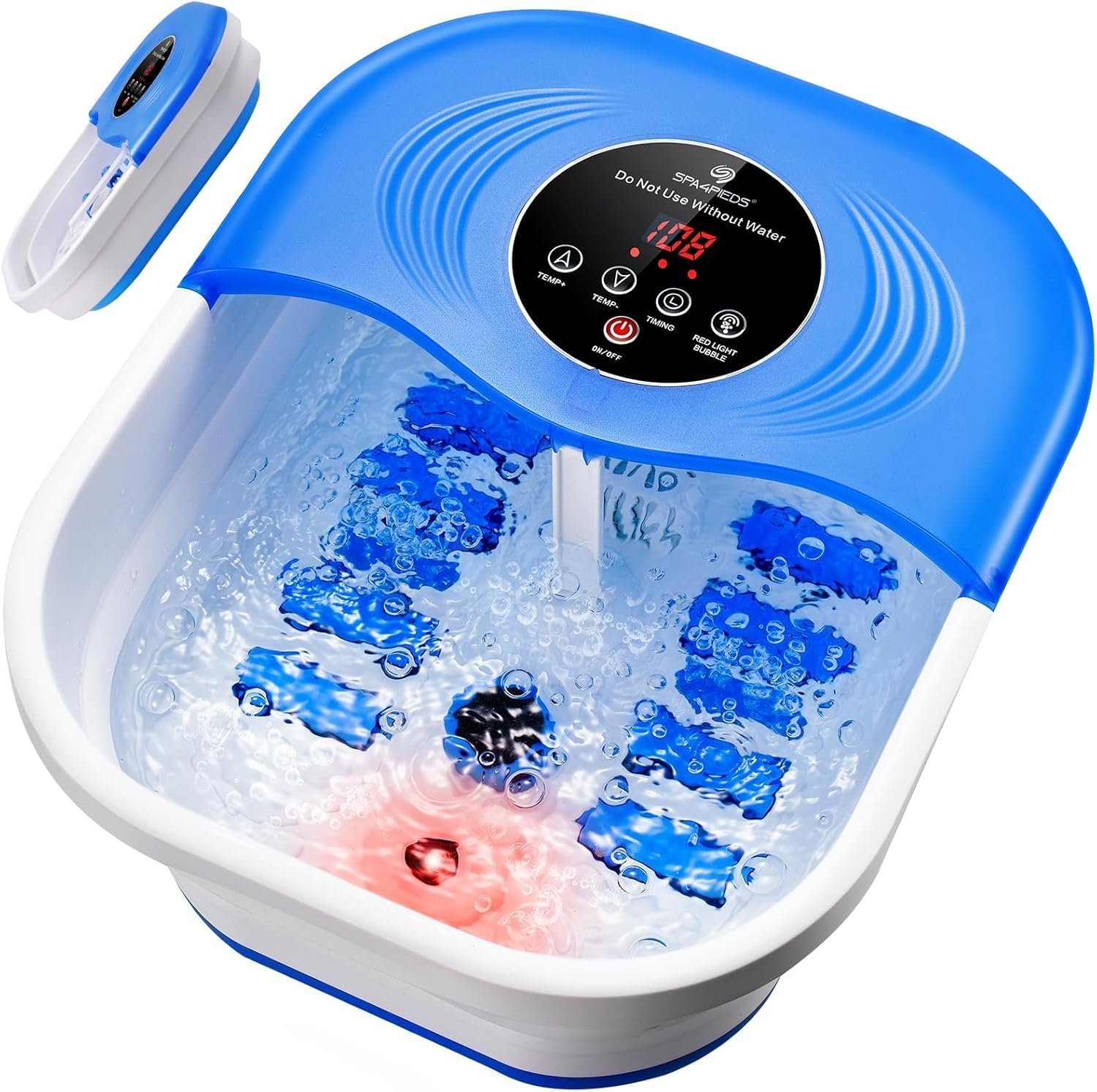 Collapsible Heated Foot Spa Bath with Bubble, Foot Soaking Tub Featuring 8 Shiatsu Rollers, Pumice Stone and Built-in Timer for Mom, Dad and Foot Relaxation (Blue)
