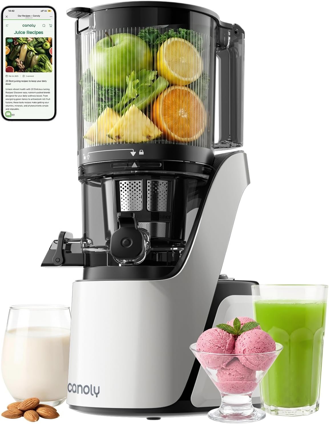 Canoly 3-in-1 Cold Press Juicer C16, Makes Juice & Sorbet & Nut Milk