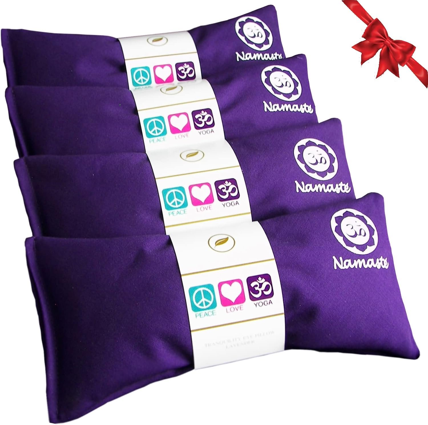 Lavender Eye Pillows – Yoga Eye Pillows Namaste Hot Cold Aromatherapy for Stress, Meditation, Spa, Relaxation Gifts – Made in USA by Happy Wraps – Set of 4 – Purple Cotton