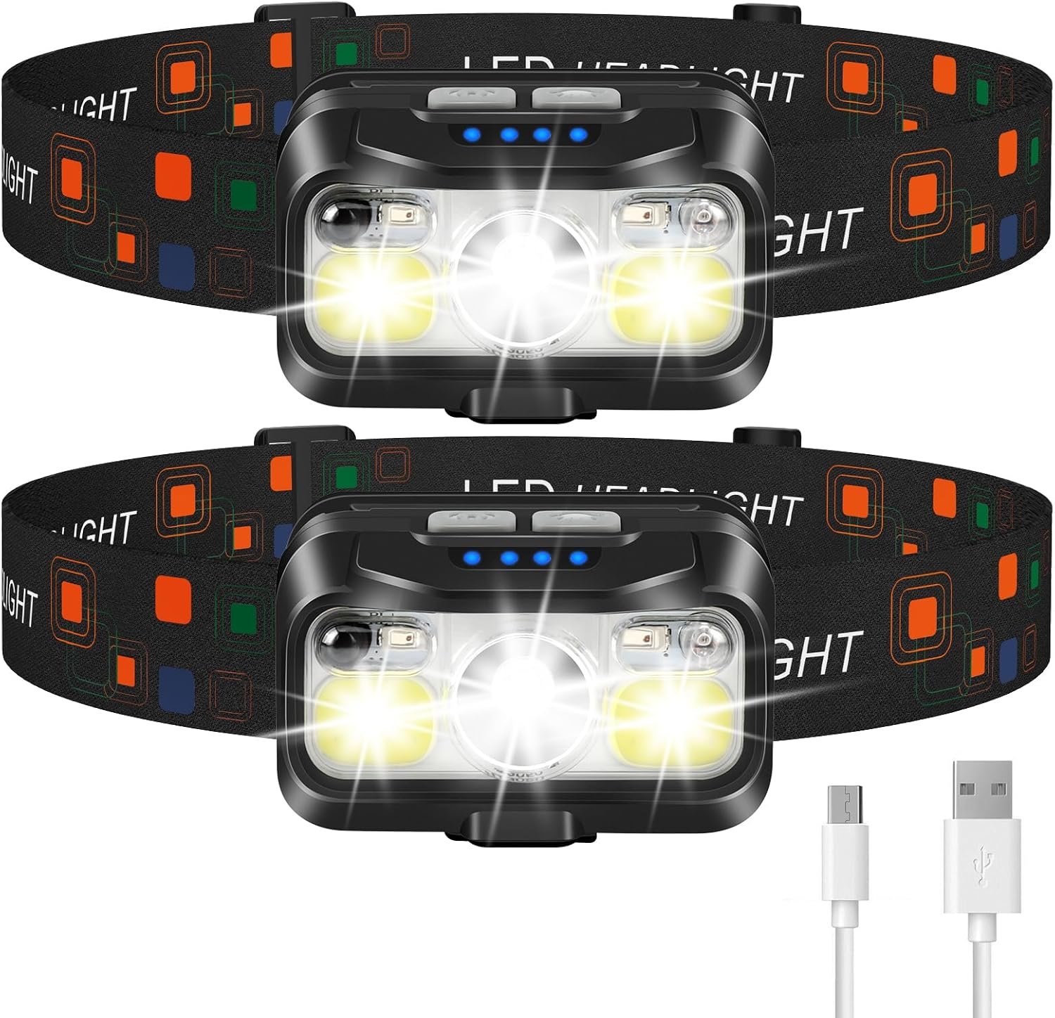 LHKNL Headlamp Rechargeable, Lumen Super Bright Head Lamp Flashlight 2-Pack