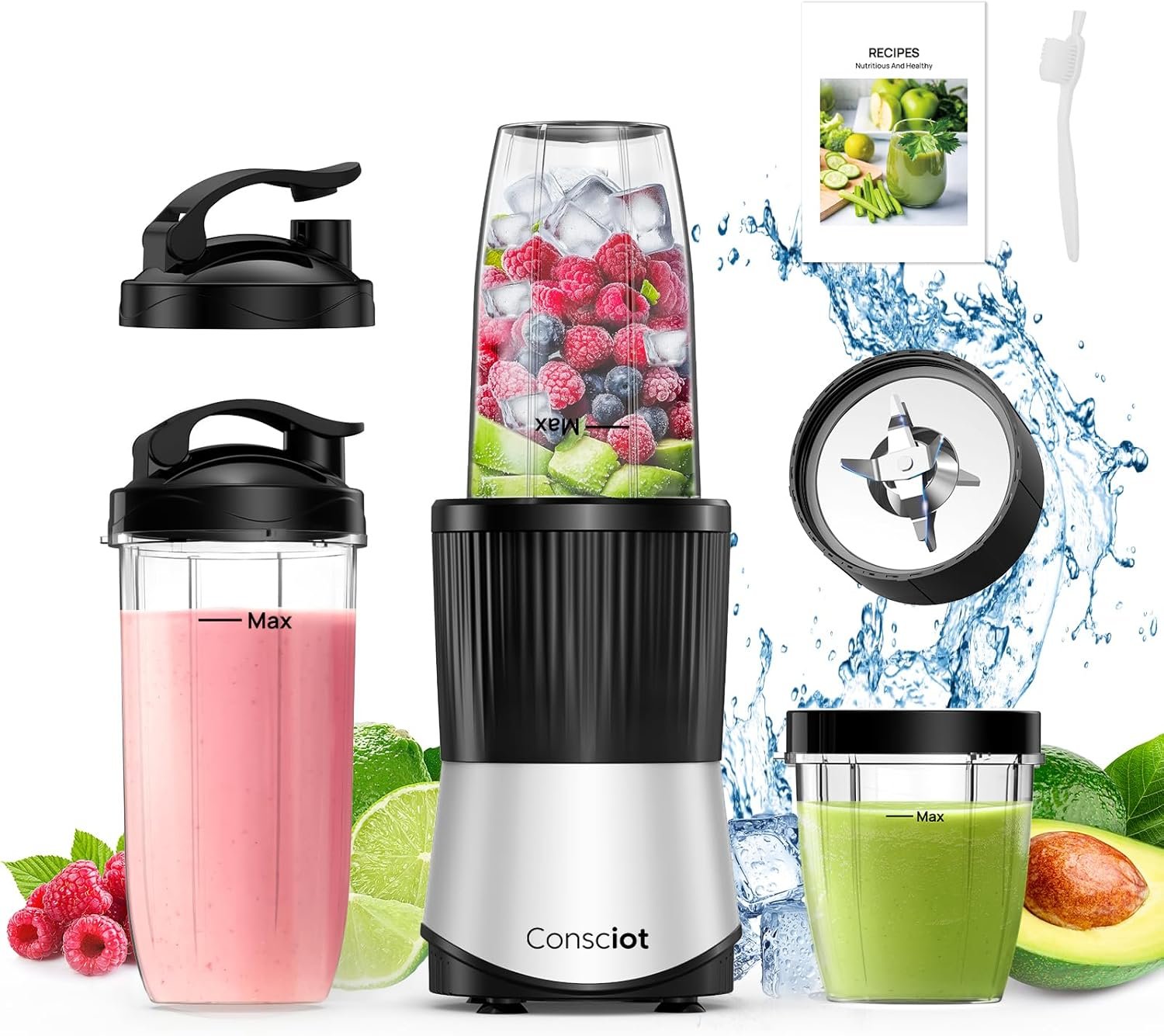 Consciot 11-Piece Blender for Kitchen and Personal Size, 900 Peak Watts