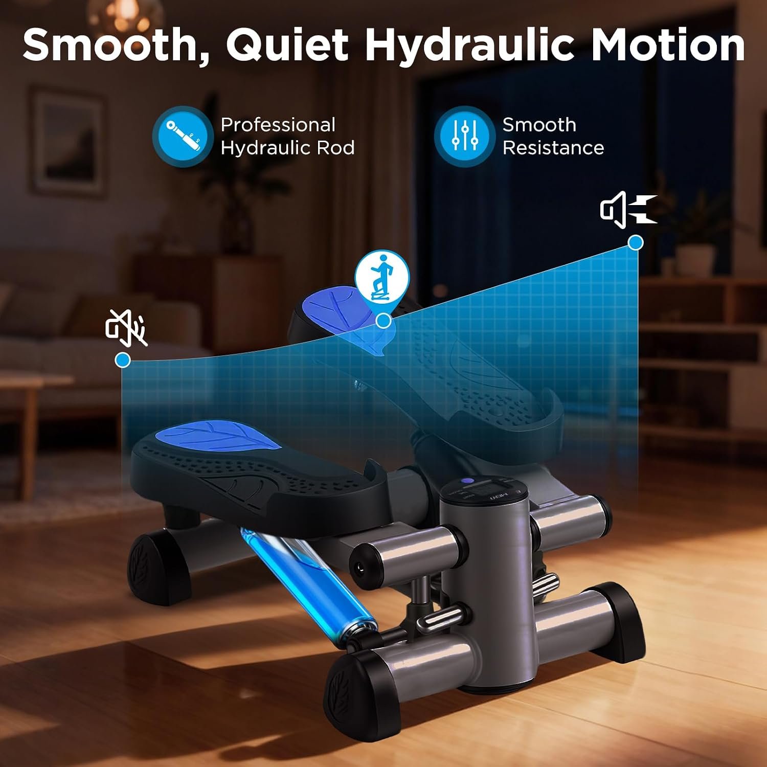 Efitment Mini Stepper for Exercise at Home, Twist Stair Stepper with Resistance Bands, LCD Monitor, Compact Cardio Step Machine for Full Body Workout