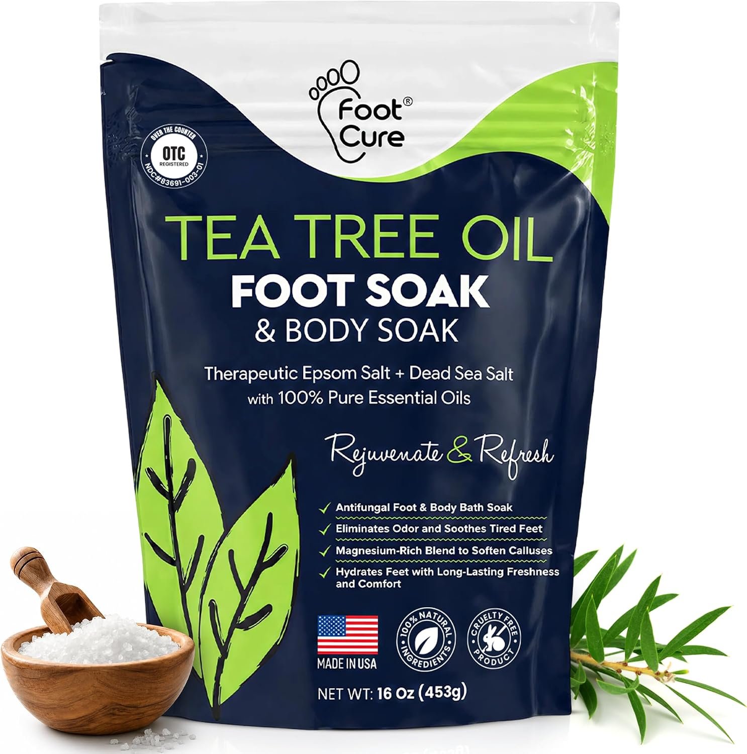 Tea Tree Oil Epsom Salt Foot Soak for Toenail Fungus Treatment, Tired Feet