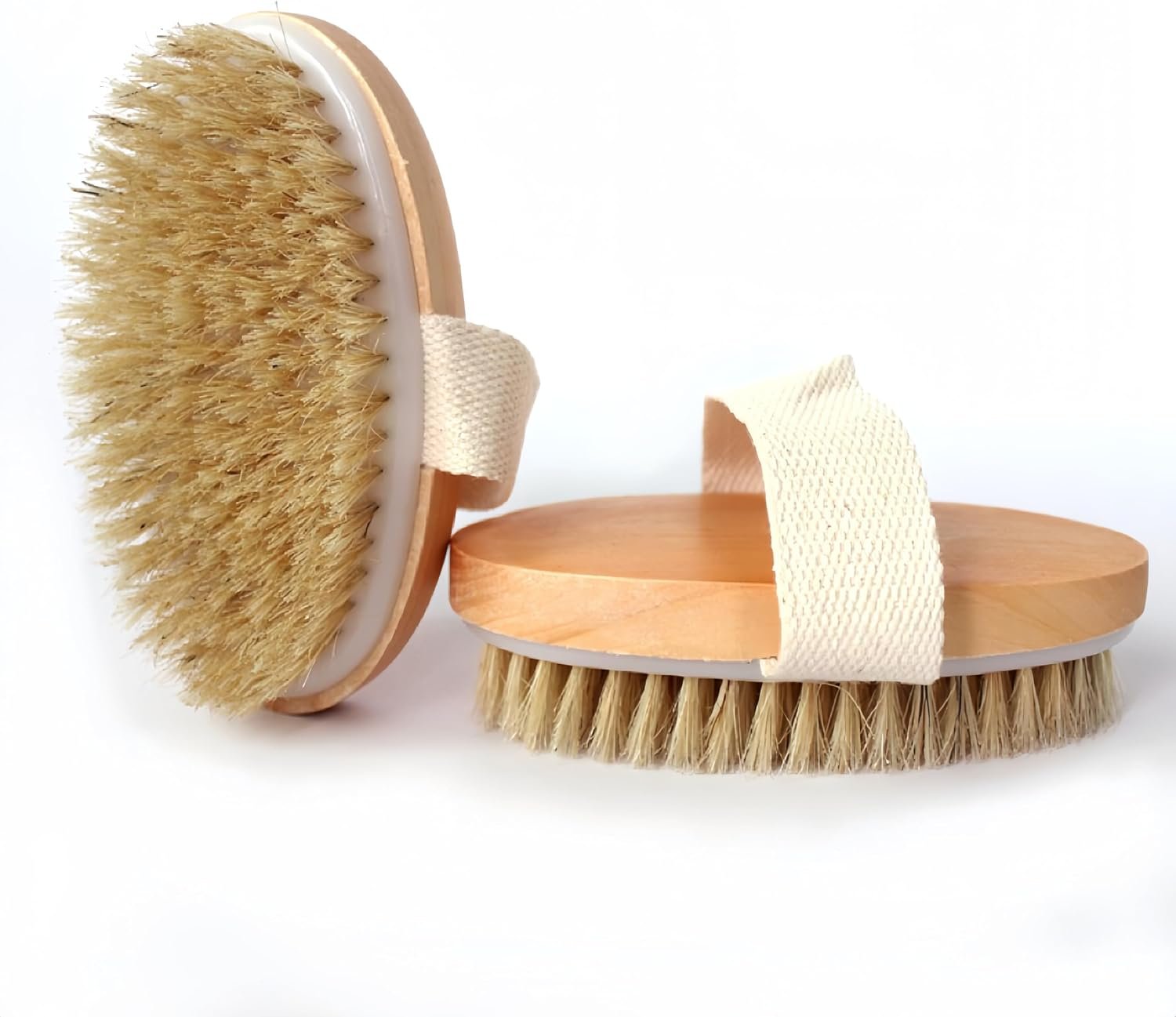 2 Pcs Dry Brushing Body Brush, Natural Bristle Exfoliating Bath Brush