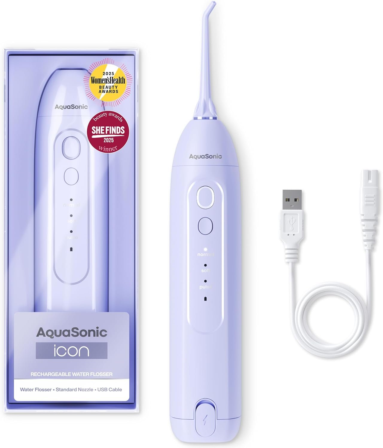 AquaSonic Icon Water Flosser for Teeth – Cordless Rechargeable Oral Irrigator – Waterproof, Portable Dental Cleaning with Jet Tip – Braces Home Travel – Lilac