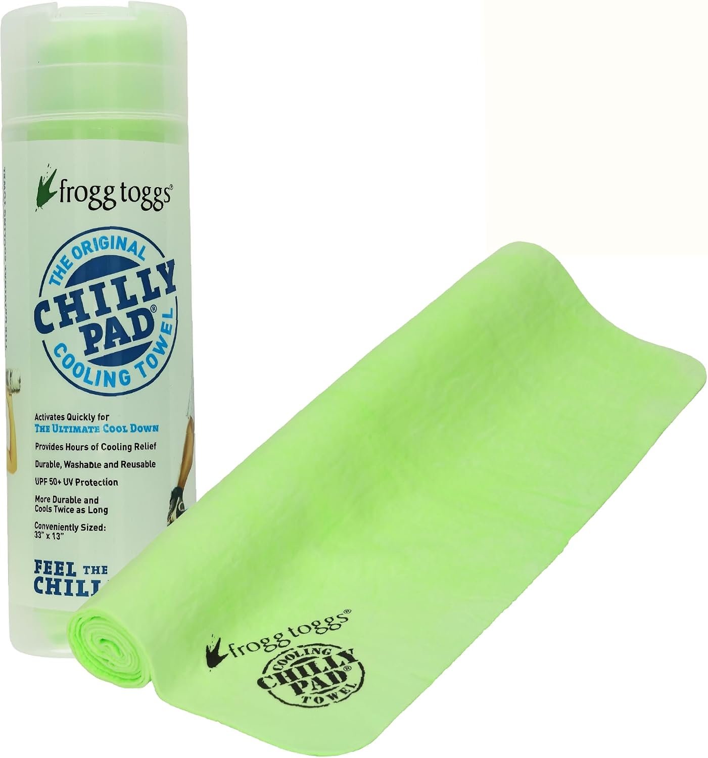 FROGG TOGGS Chilly Pad, Instant Cooling Towel, Long Lasting, Reusable, Sports and Outdoors Neck Towel 33×13, Hivis Lime Green