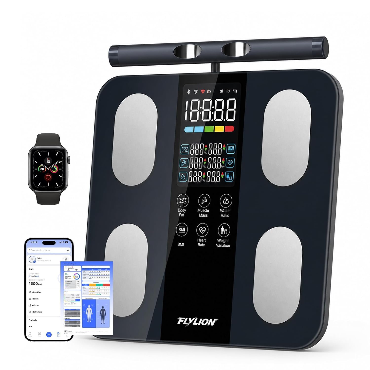 Smart Scale for Body Weight, Scale with bmi, Body Fat, Muscle Mass, Black