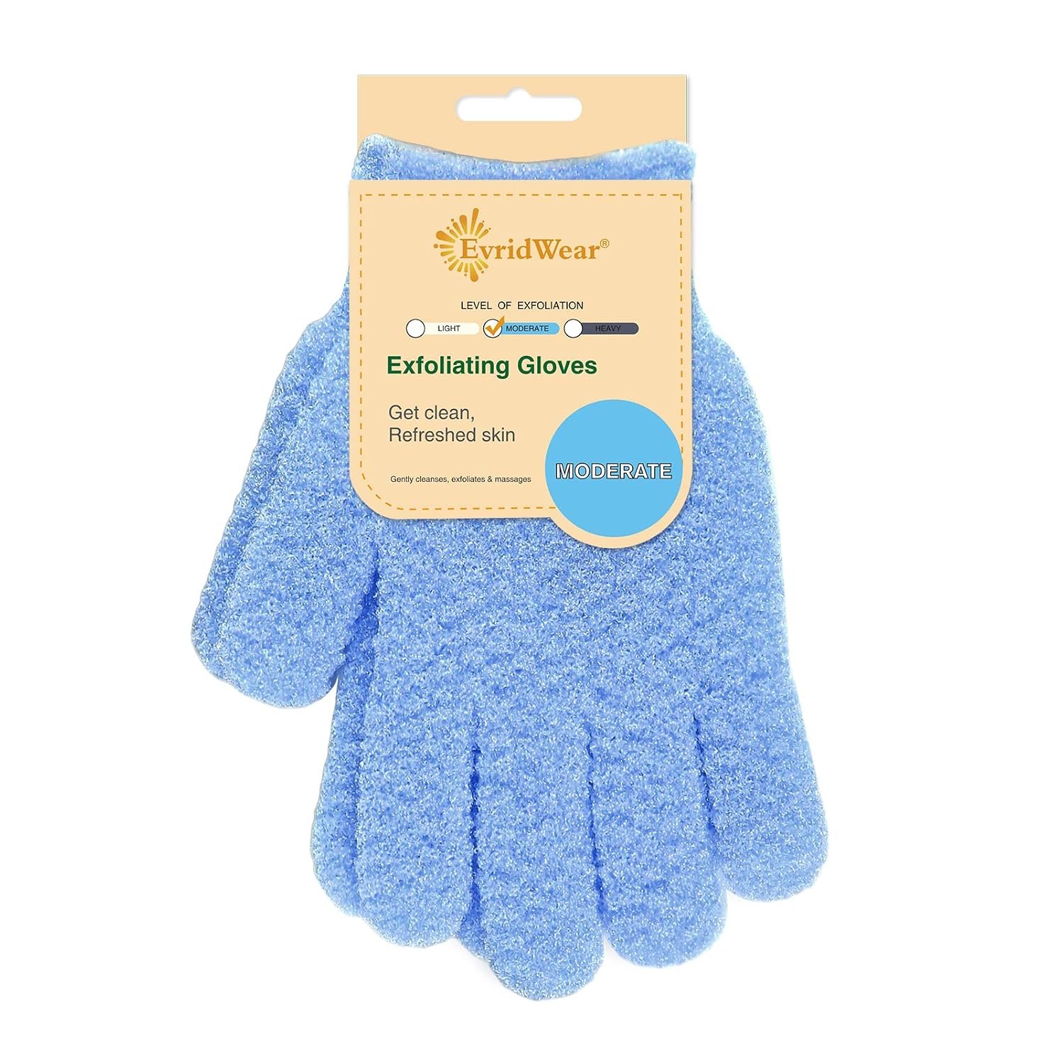 Evridwear Exfoliating Glove for Shower Men and Women, Dual Texture Bath Body Scrub Gloves Dead Skin Cell Remover for Home Spa, Massage, with Hanging Loop (1 Pair Moderate)