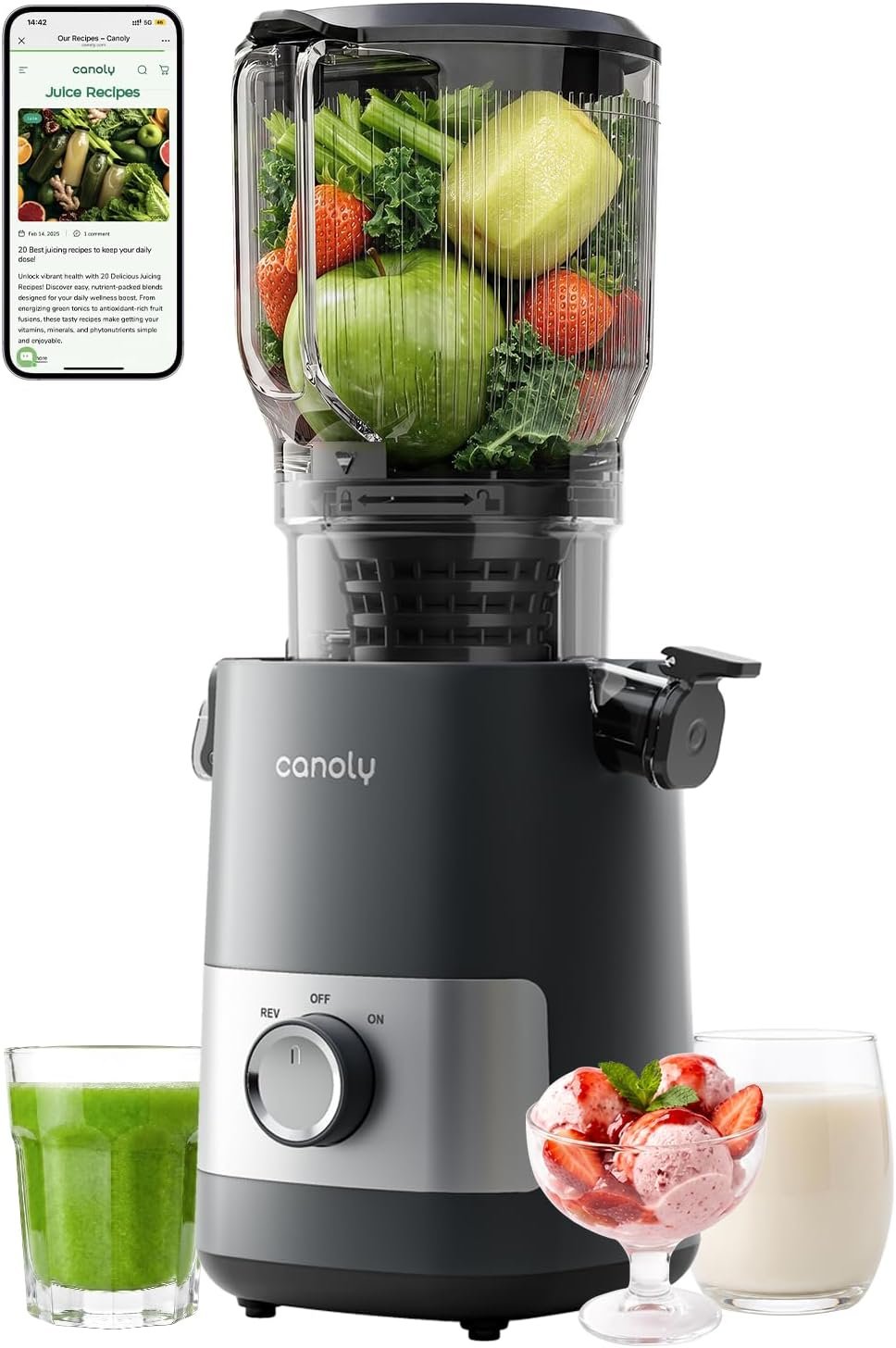 Canoly 3-in-1 Cold Press Juicer C07, Makes Juice & Sorbet & Nut Milk