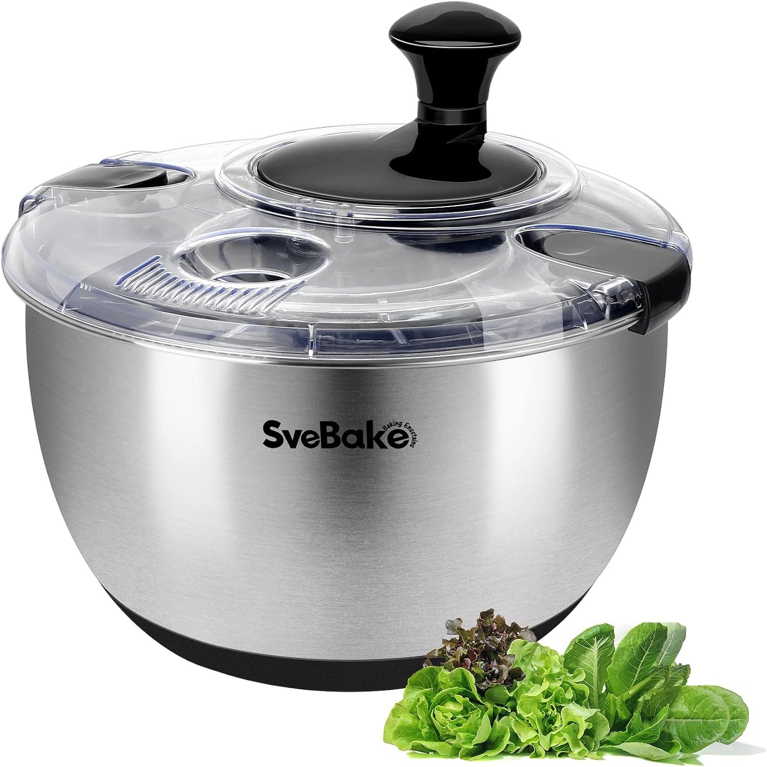 SveBake Stainless Steel Salad Spinner, Quick Dry Vegetable Fruit Washer
