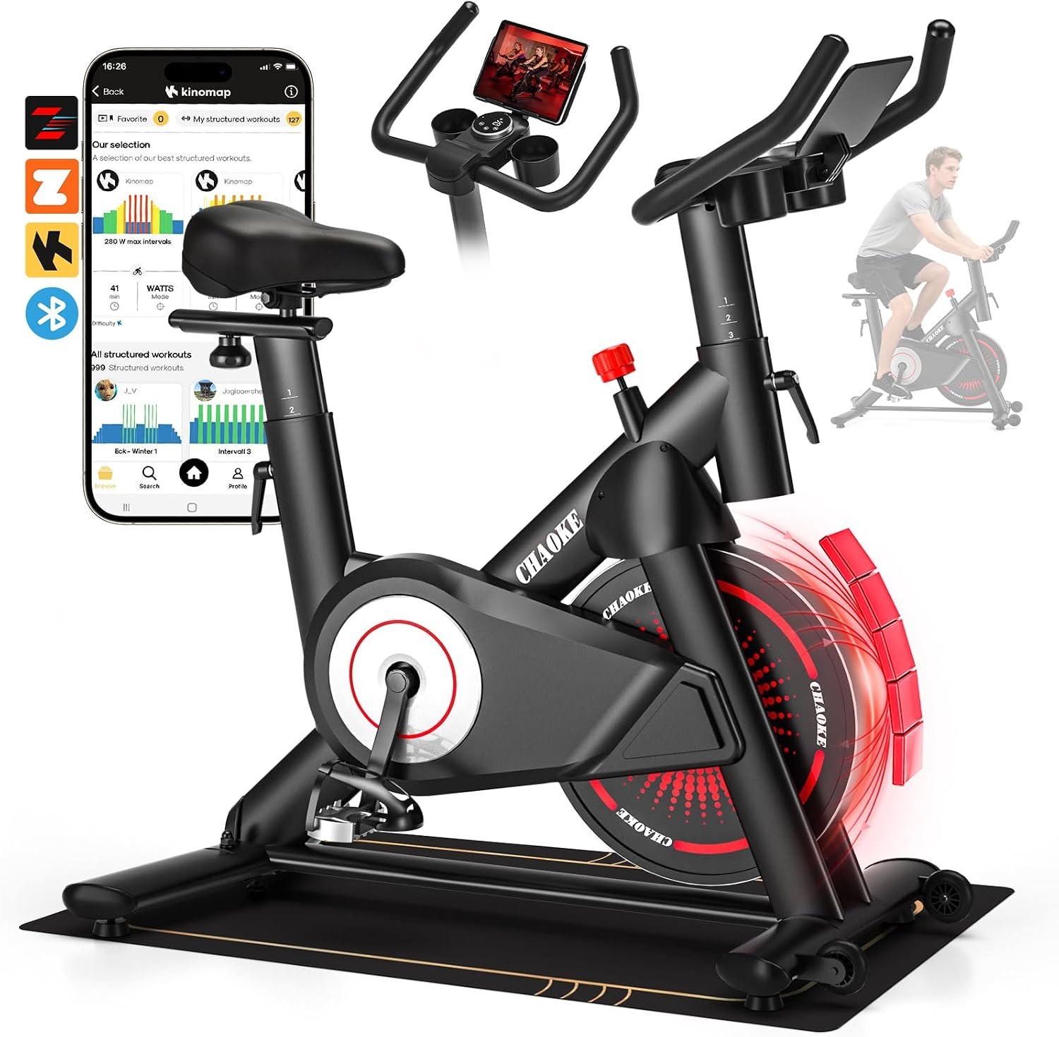 CHAOKE Exercise Bike, Quiet Adjustable Magnetic Stationary Bike for Home Cardio with App Compatible, 350LB Weight Capacity Indoor Cycling Bike with Comfortable Seat, Digital Display for Home Fitness