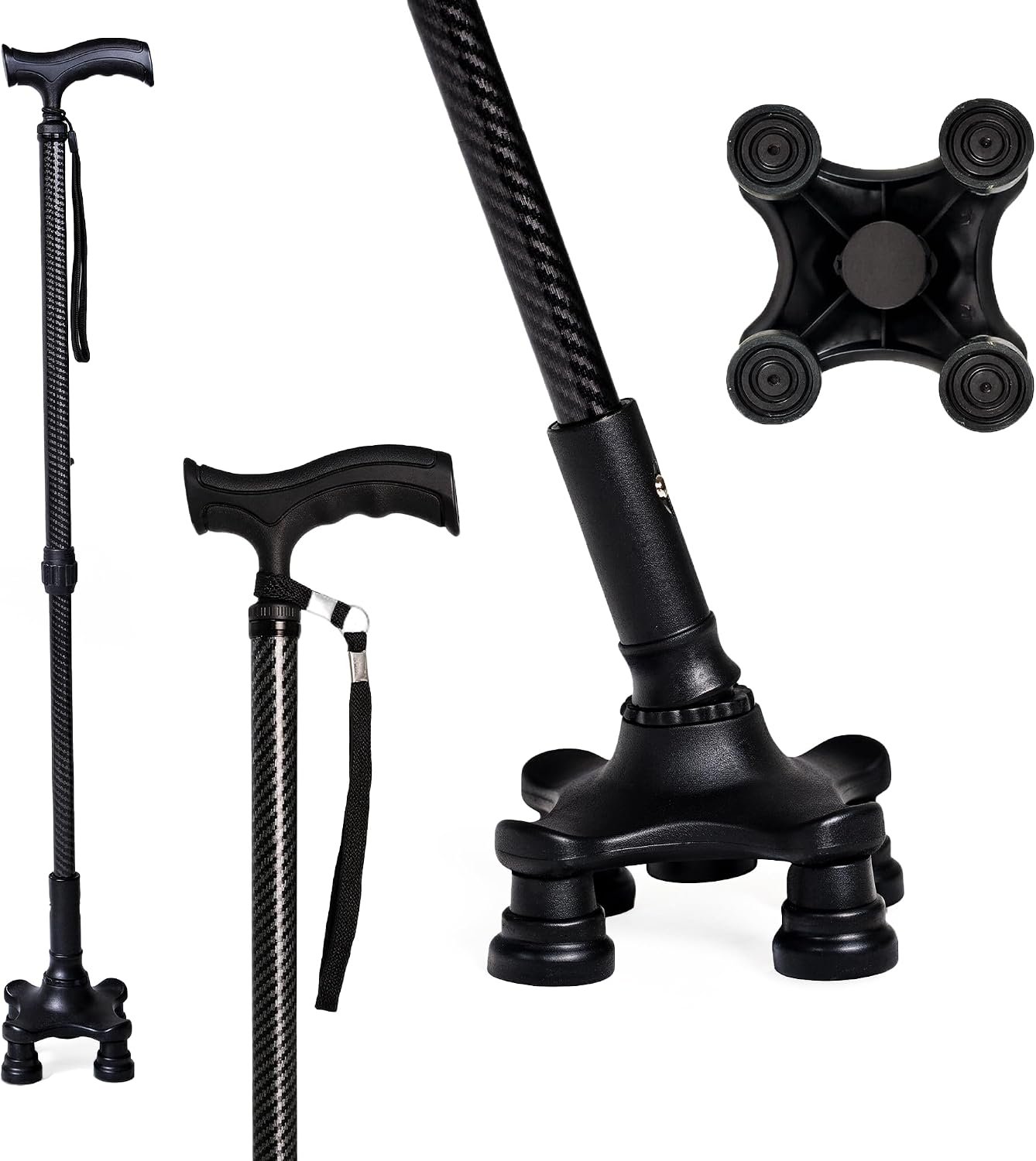 Dr. Aid Tripod & FourPod Walking Canes, Adjustable Non-Slip, Carbon Black