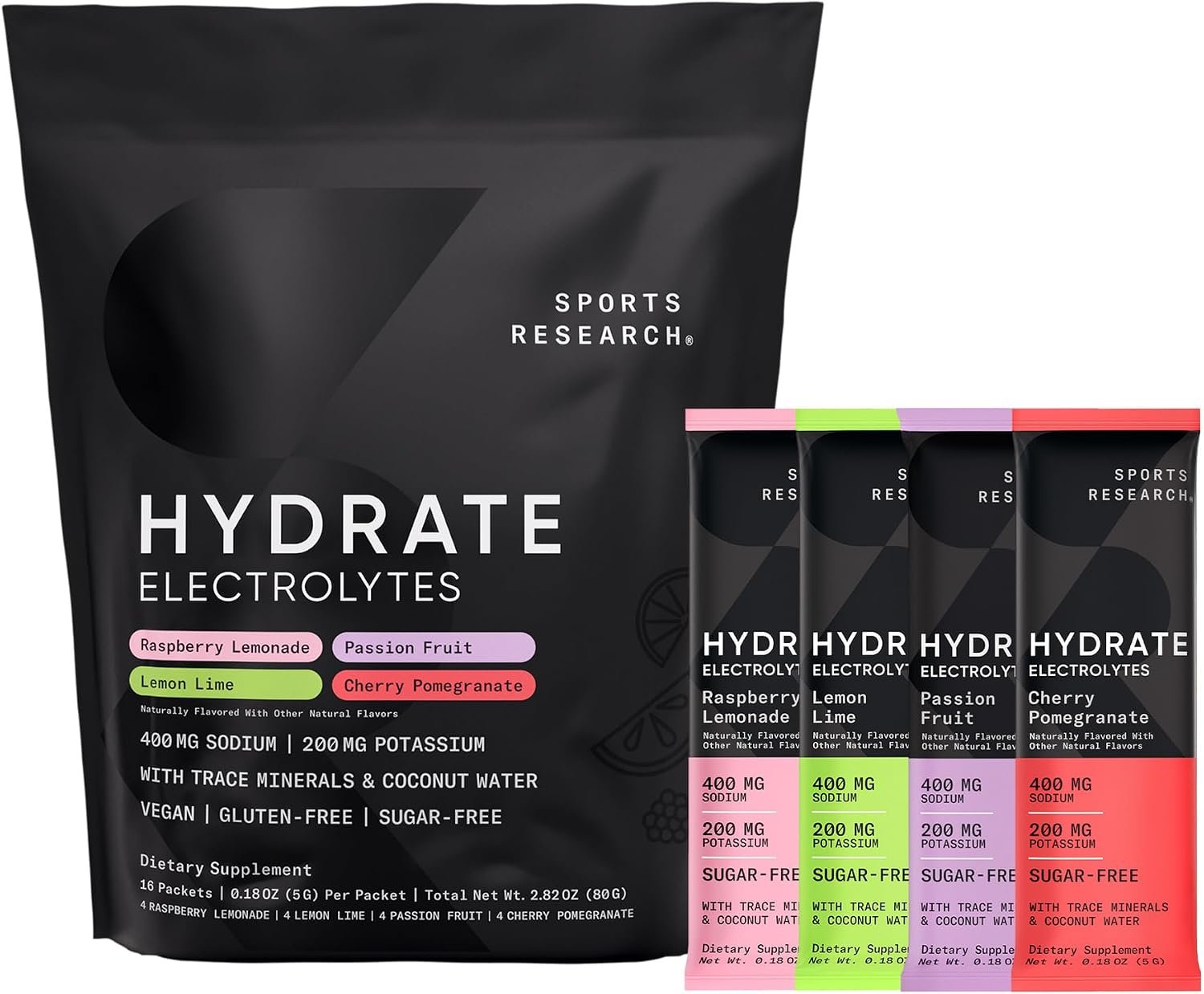 Sports Research® Hydrate Electrolytes, 16 Variety Packets