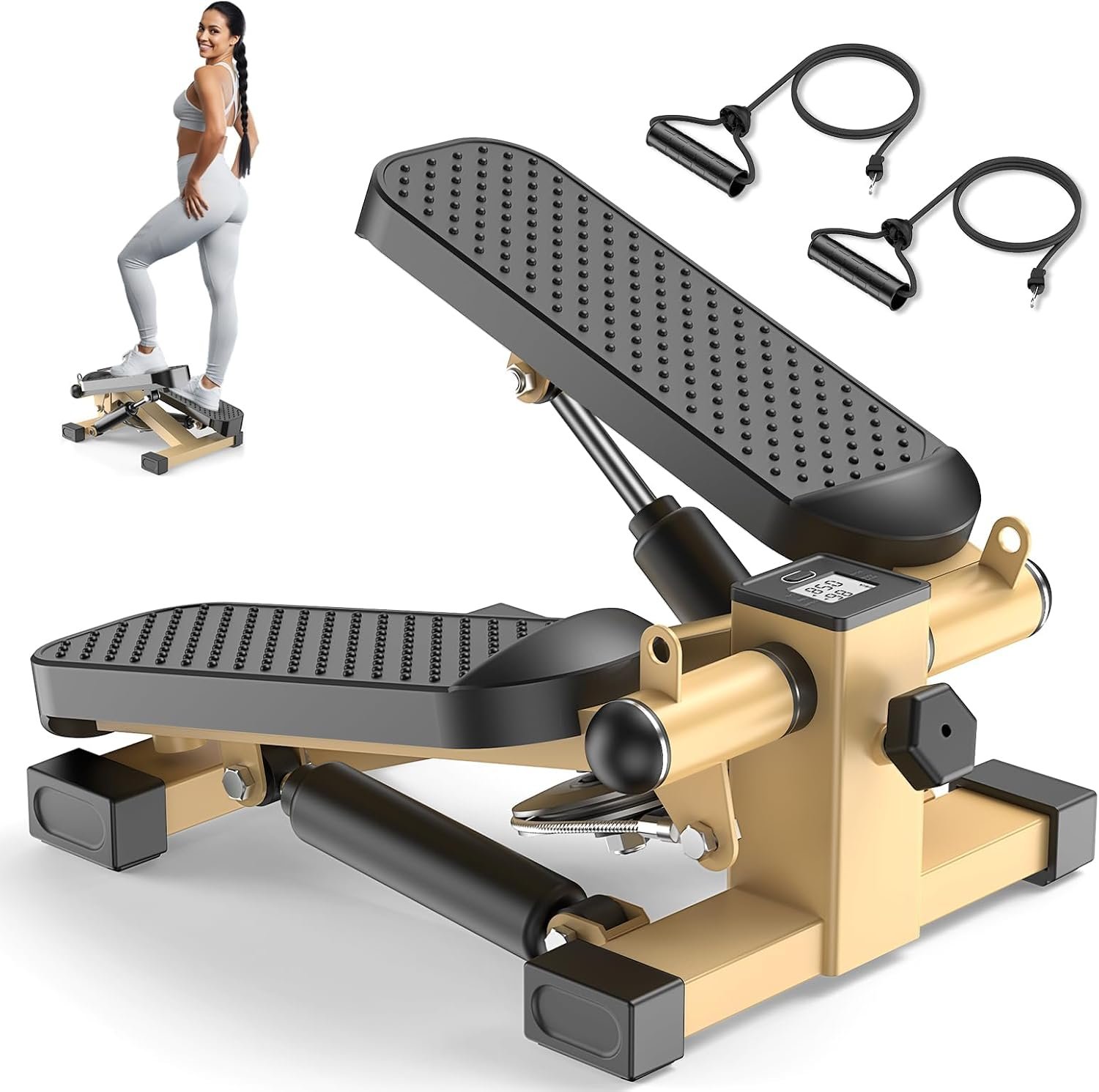 Mini Stair Stepper with Resistance Bands and LCD Monitor