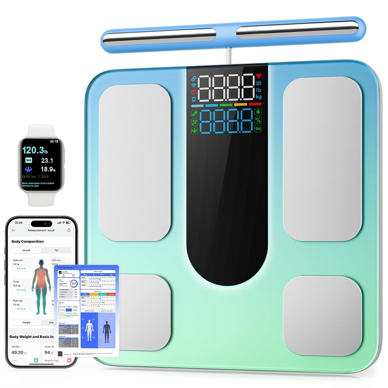 Smart Scale for Body Weight, 8-Electrode Professional Bathroom Digital Scale with BMI, Body Fat, Muscle Mass, Full Body Composition Analyzer 57 Measurements, with WiFi and Bluetooth for Home Use