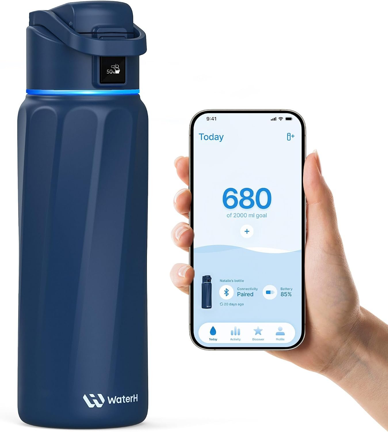 WaterH BOOST Smart Water Bottle Tracker with Reminder, Blue, 32oz
