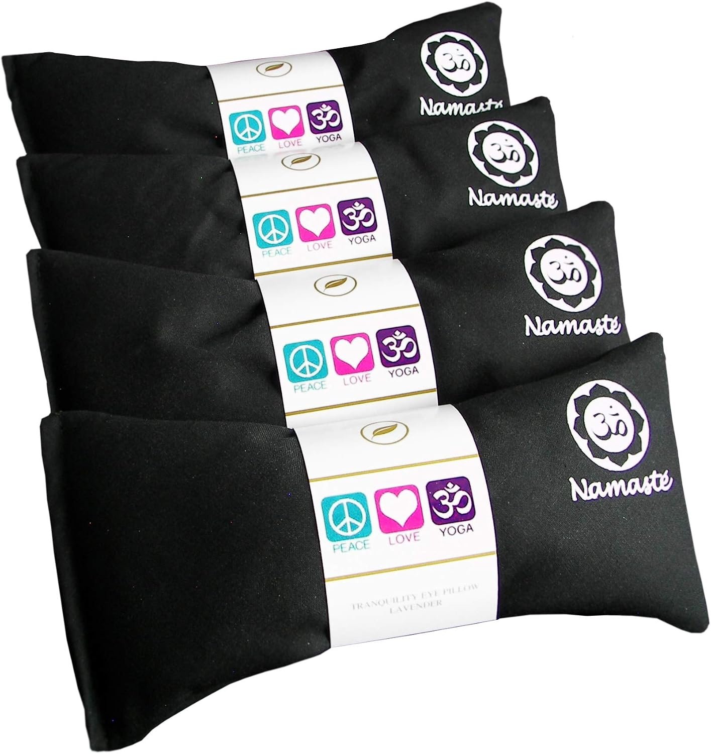 Lavender Eye Pillows – Yoga Eye Pillows Namaste Hot Cold Aromatherapy for Stress, Meditation, Spa, Relaxation Gifts – Made in USA Set of 4 – Black Cotton