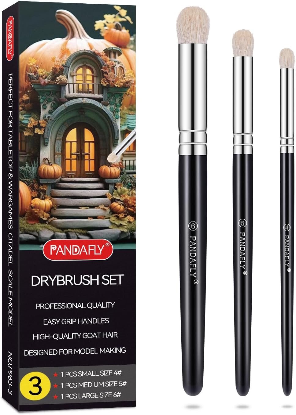 PANDAFLY Drybrush Set, 3 Sizes Hobby Detail Paint Brush Set