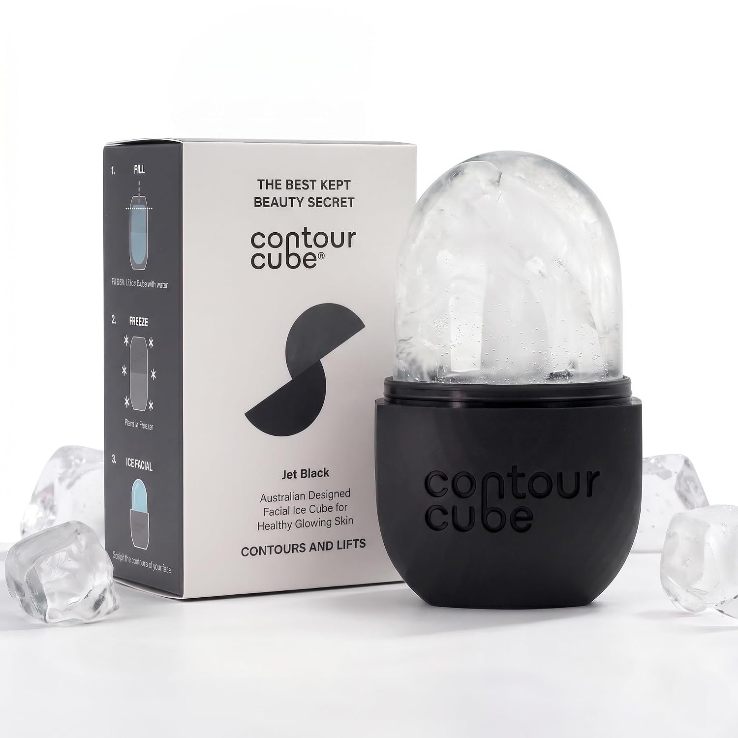 Contour Cube Original – Ice Roller for Sculpting & De-Puffing – Face Ice Roller & Massager with BPA-Free Silicone – Ice Mold for Face – Skin Care Tools for Daily Skincare (180ml) – Jet Black
