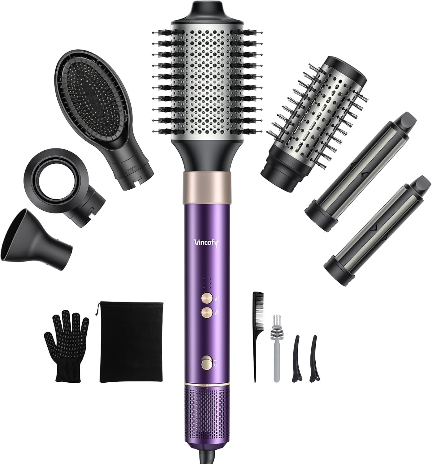 7 in 1 Hot Air Styler,1500W Hair Dryer Brush with Auto-Wrap Curlers