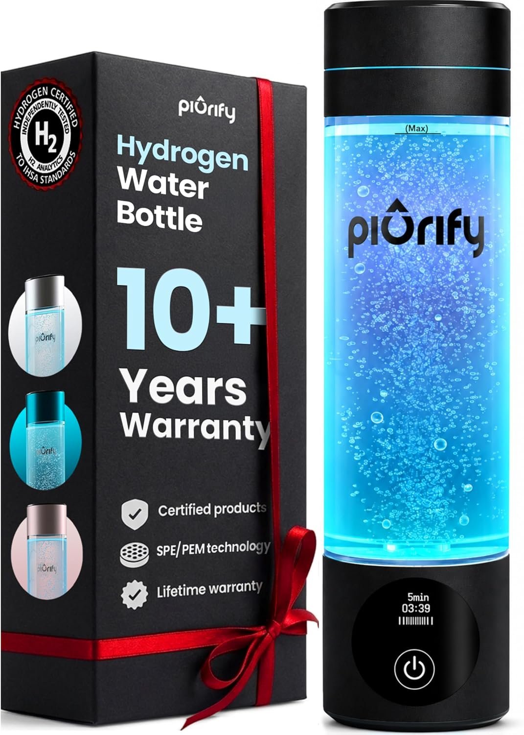 PIURIFY Hydrogen Water Bottle Generator | 6300+ PPB | USA Certified