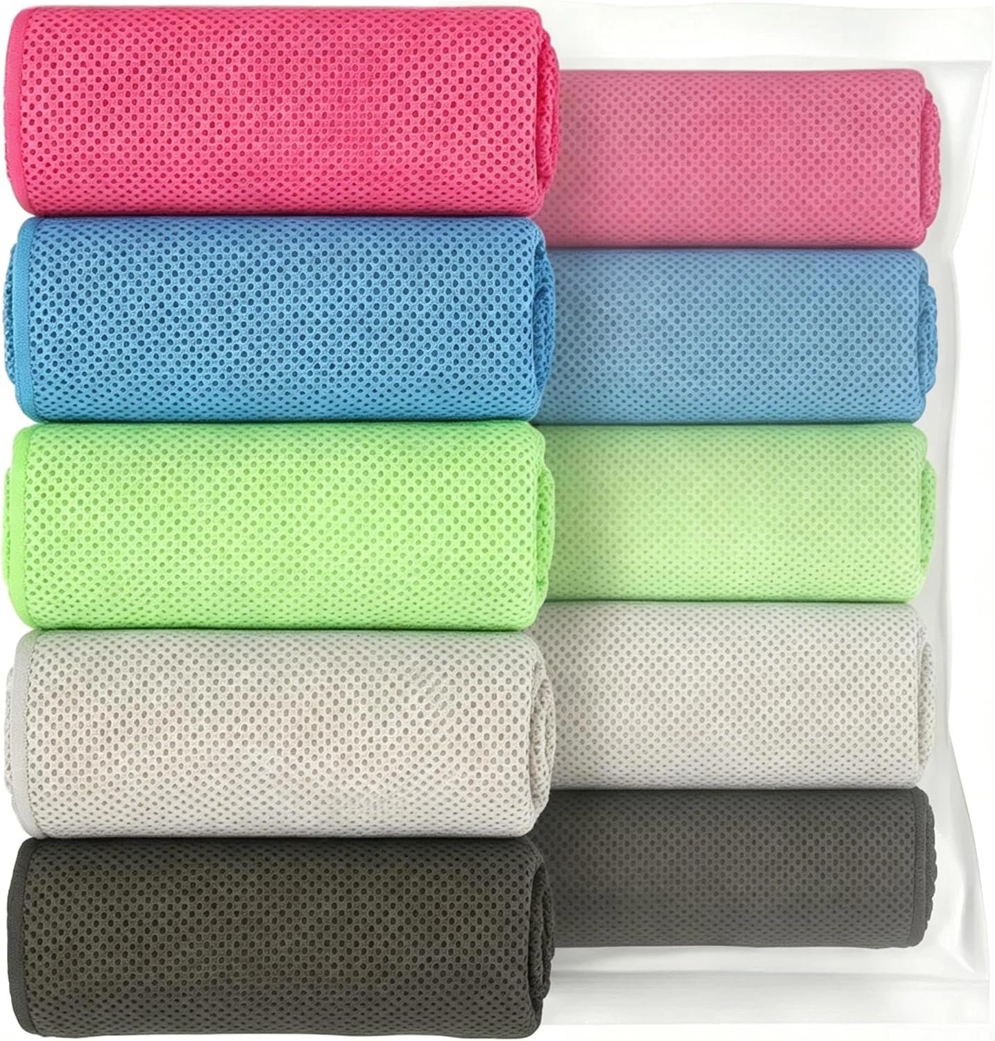 Puomue 5 Pack Cooling Towels, 40 Inches x 12 Inches, Breathable Soft Chilly Microfiber Towel for Yoga, Sport, Running, Workout, Gym, Camping and Fitness, Multicolor