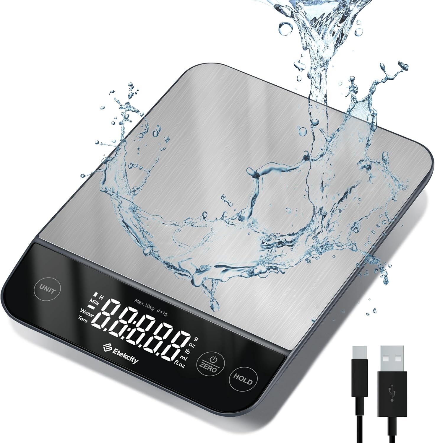 Etekcity 22lb Food Kitchen Scale, USB Rechargeable, IPX6 Waterproof