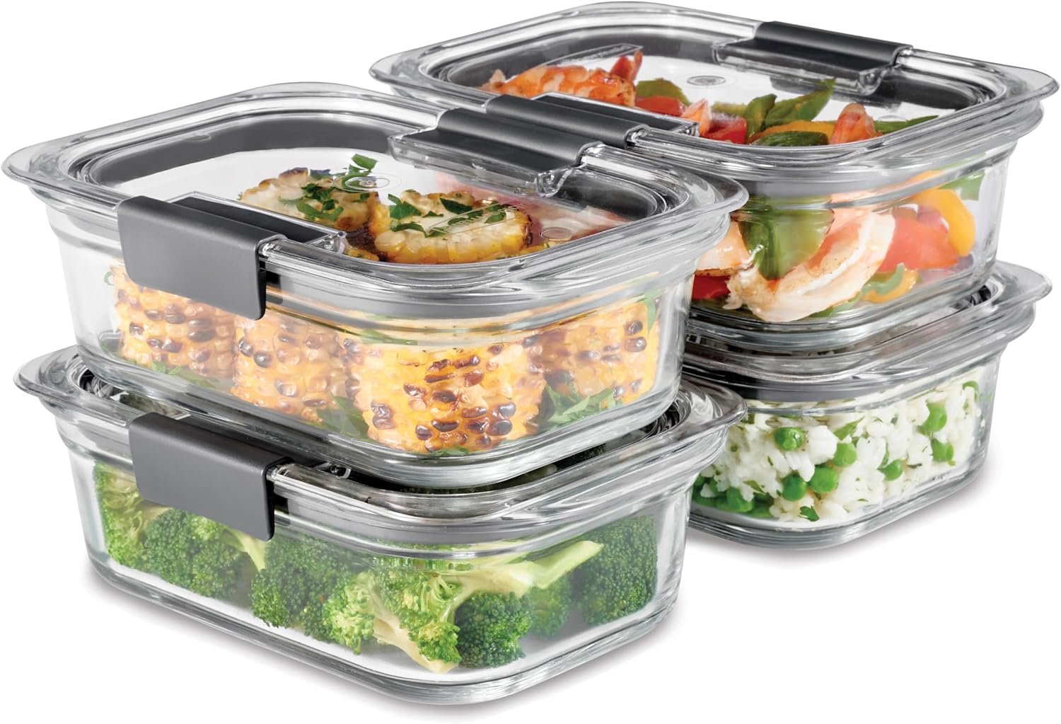 Rubbermaid Brilliance Glass Food Storage Containers, 3.2 Cup, Set of 4, BPA-Free, Leak-Proof, Clear