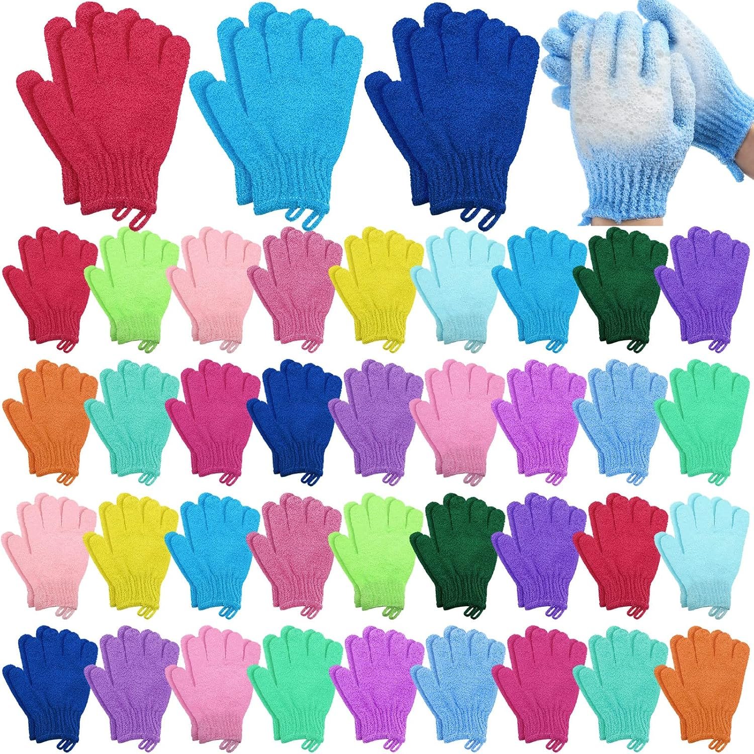 72 Pieces Exfoliating Glove Double Sided Shower Gloves with Hanging Loop