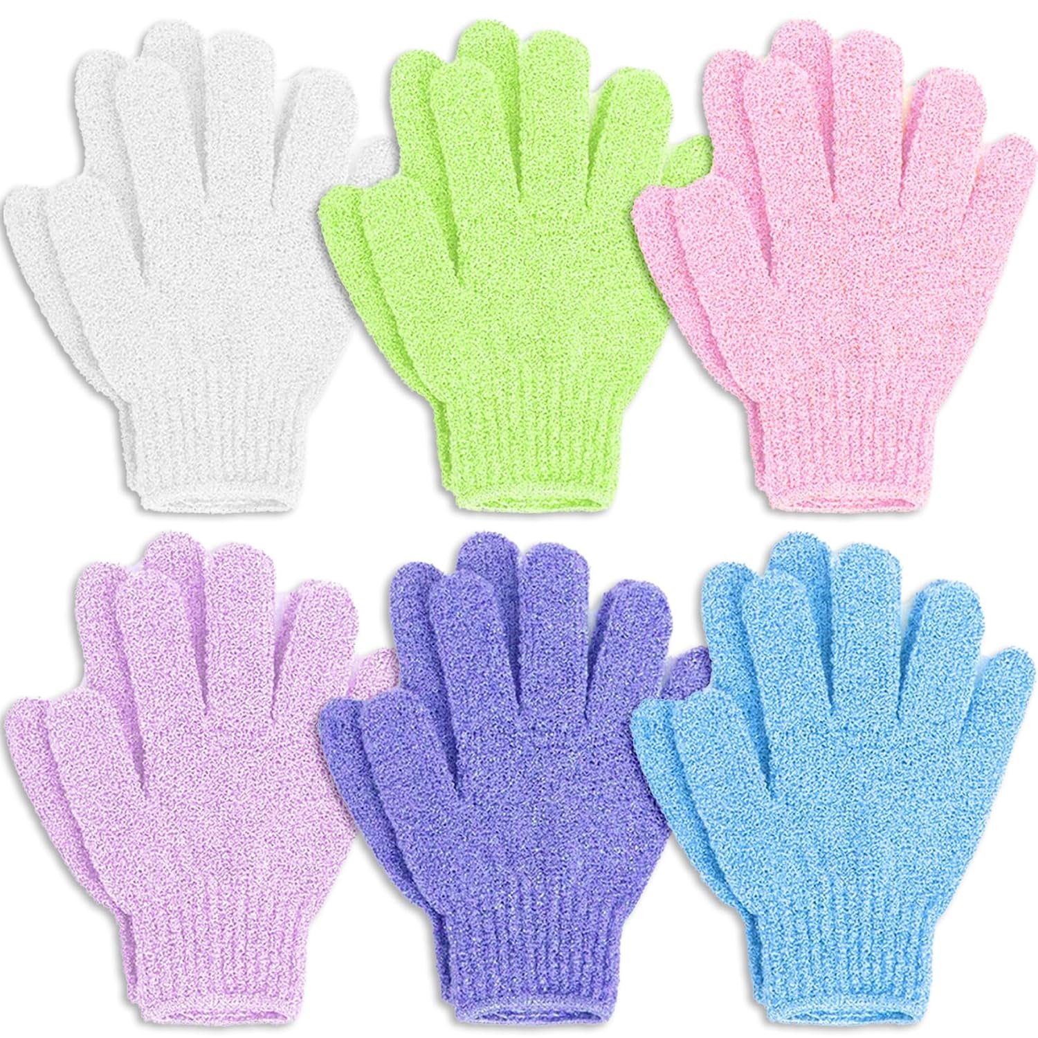 12 Pcs Exfoliating Gloves for Shower, Body Scrub Gloves, 6 Pairs, Nylon