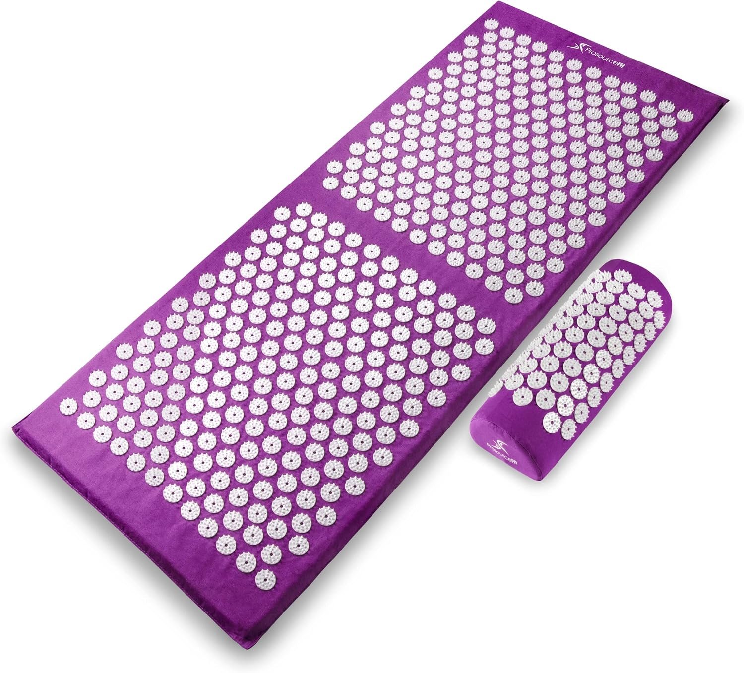 ProsourceFit Acupressure Mat and Pillow Set for Back/Neck Pain Relief and Muscle Relaxation, XL – Purpule/White