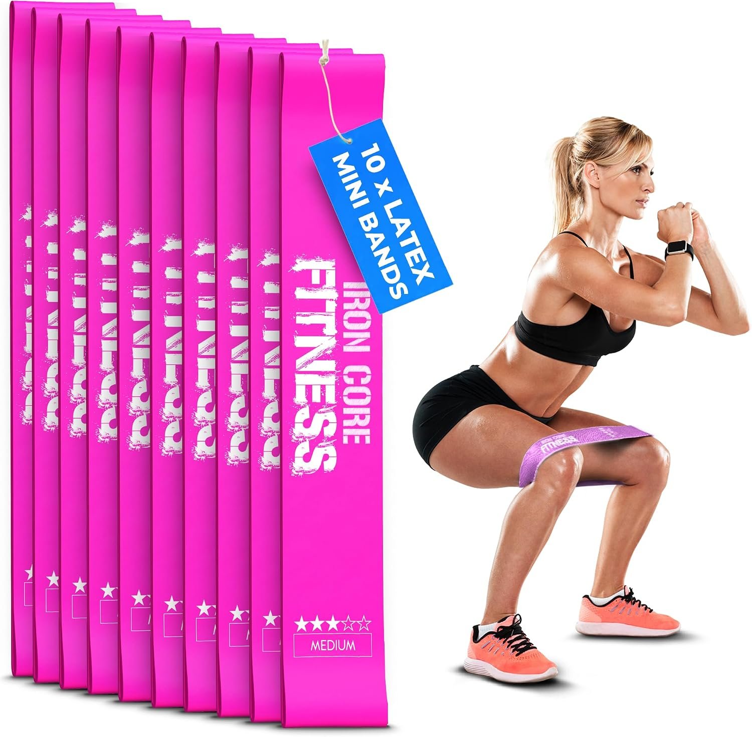 Latex Mini Resistance Bands Sets for Trainers, Bootcamp, Gym for Men and Women in Fun Colors – Ebook, Videos and Workout Chart Included by Iron Core Fitness
