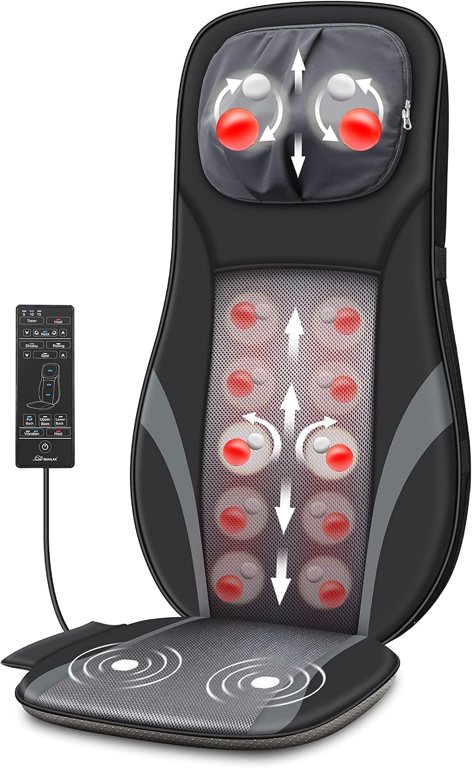 Snailax Shiatsu Neck Back Massager with Heat Kneading Massage Chair Pad