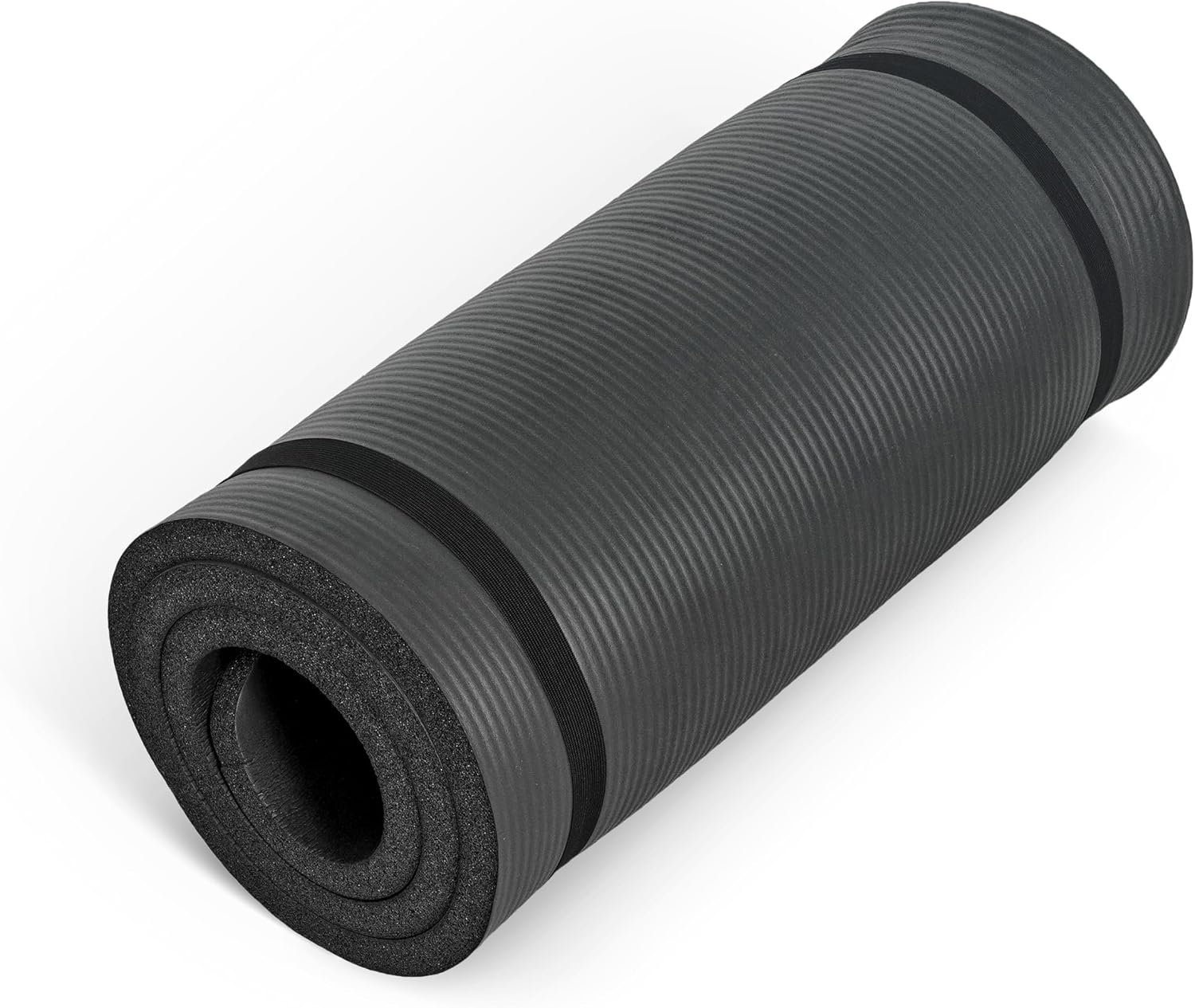 CAP 1″ Extra Thick Yoga Mat, Exercise & Workout Mat with Strap, Black