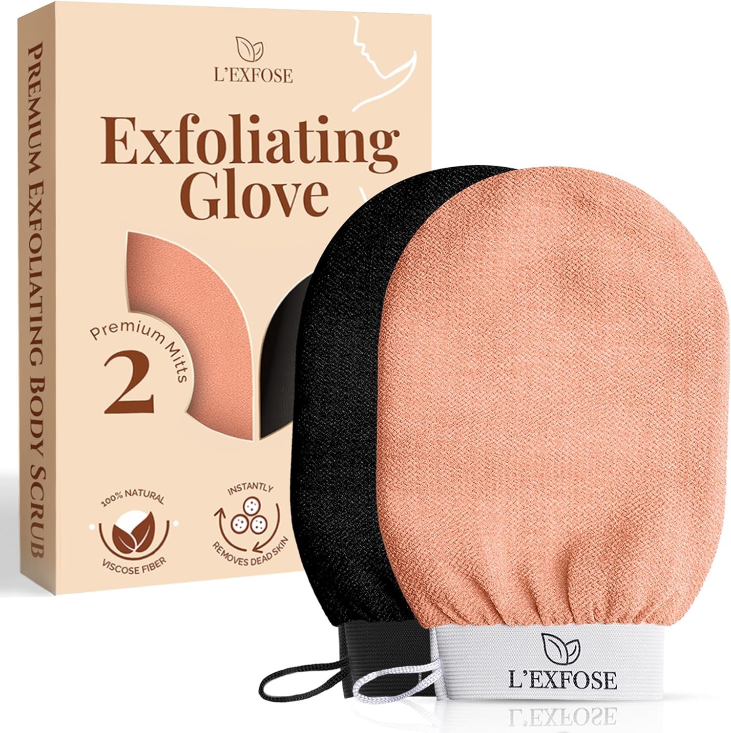 L’Exfose Kessa Hammam Deep Exfoliating Glove 2x – Korean Exfoliating Mitt for shower – Ideal for Dead Skin Remover, Keratosis Pilaris & Self-Tanning to Improve Skin Tone Made with 100% Natural Viscose