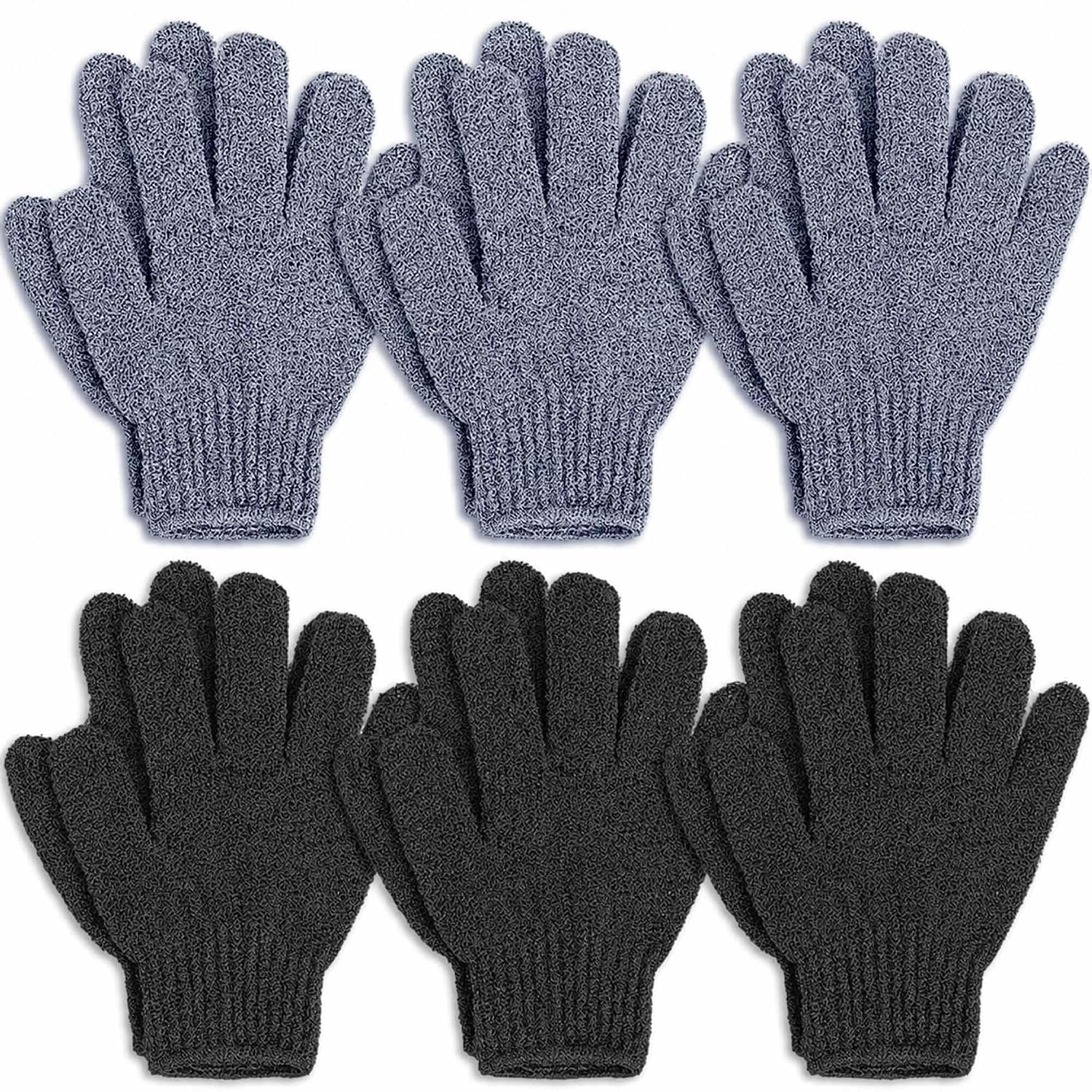 12 Pcs Exfoliating Gloves for Shower, Body Scrub Gloves, 6 Pairs, Nylon