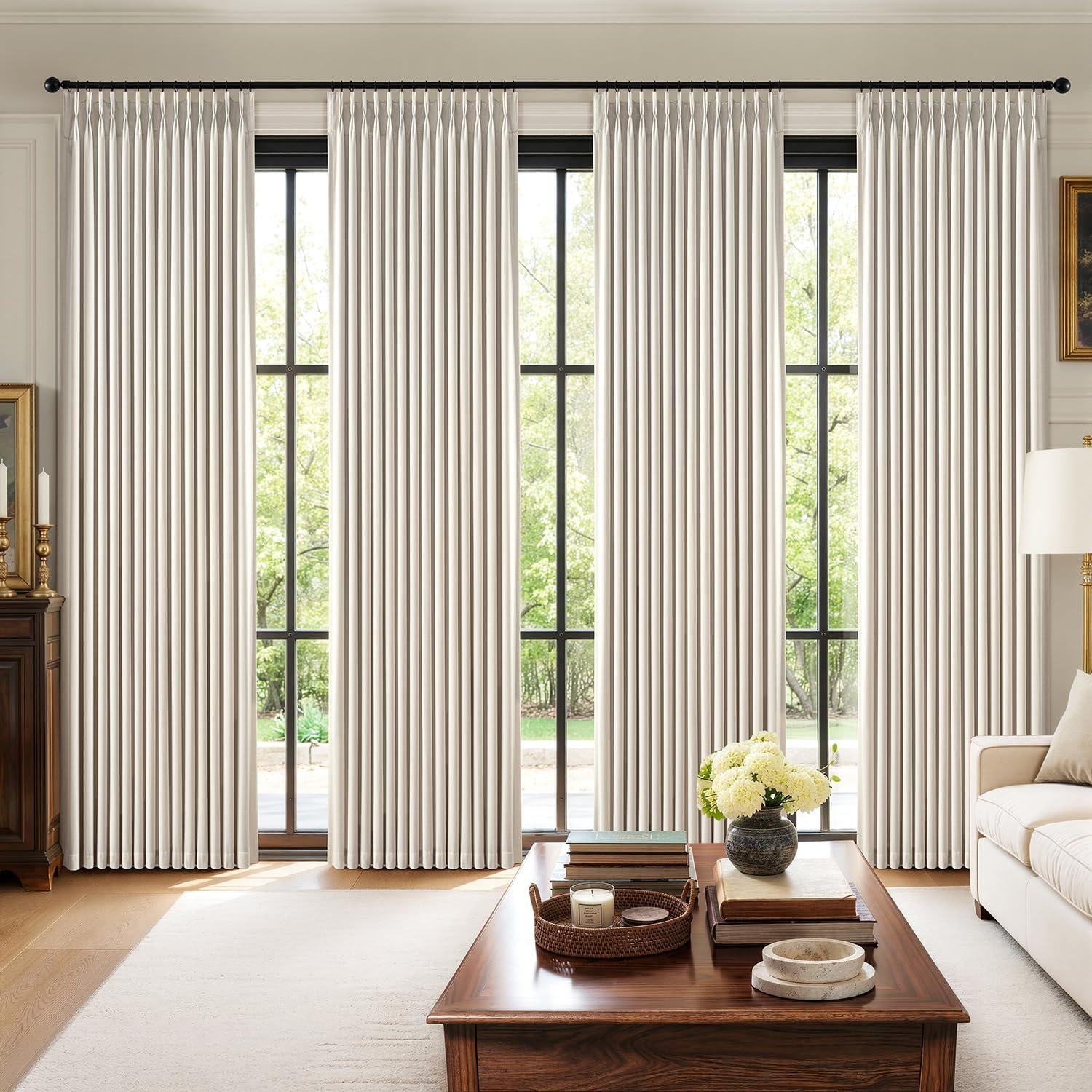 MIULEE Pinch Pleated 100% Blackout Curtains 40″x90″ Long Birch 4 Panels Set