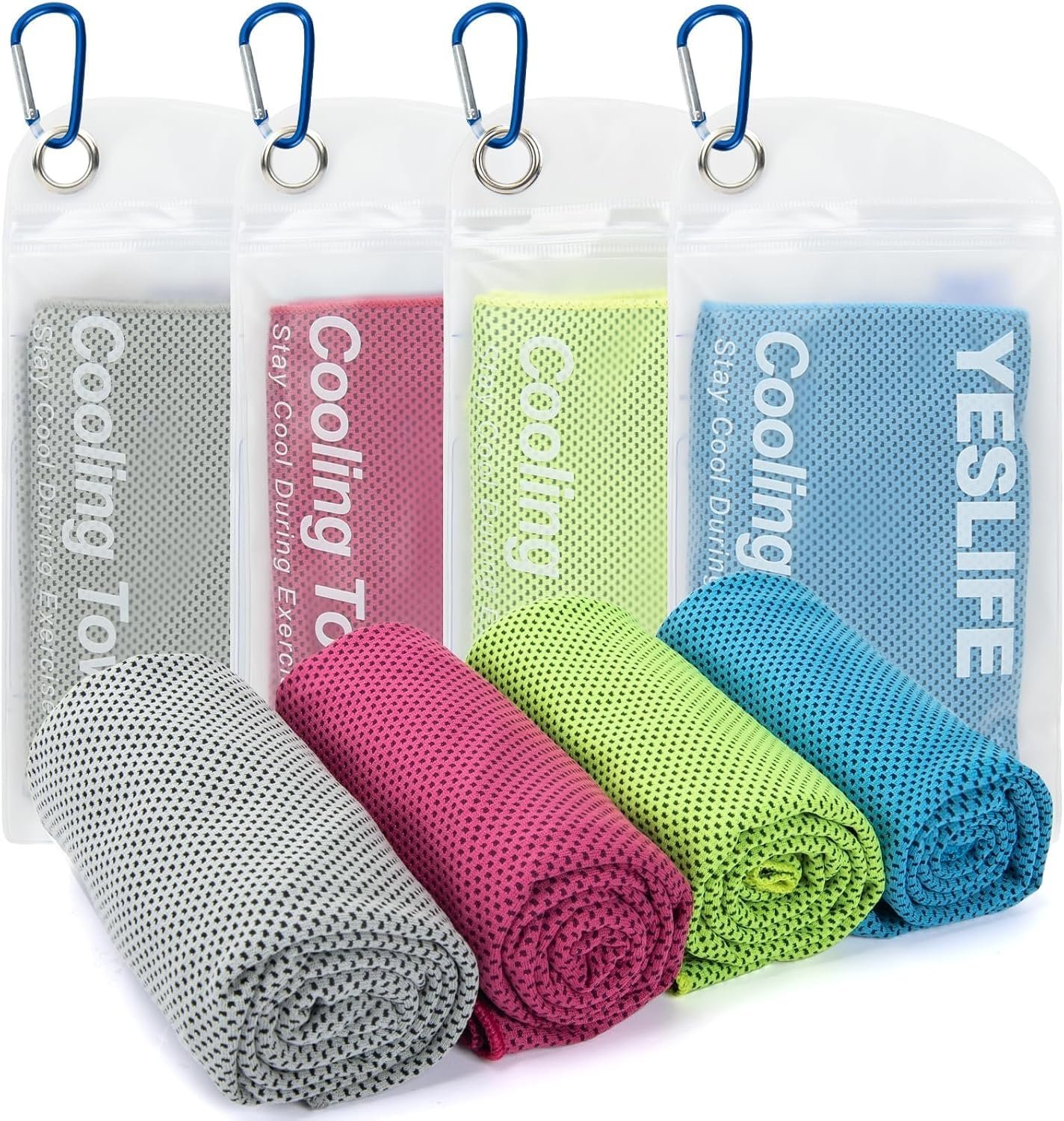 YESLIFE 4-Pack Cooling Towels (40″x 12″), Cooling Neck Wraps, Ice Towel