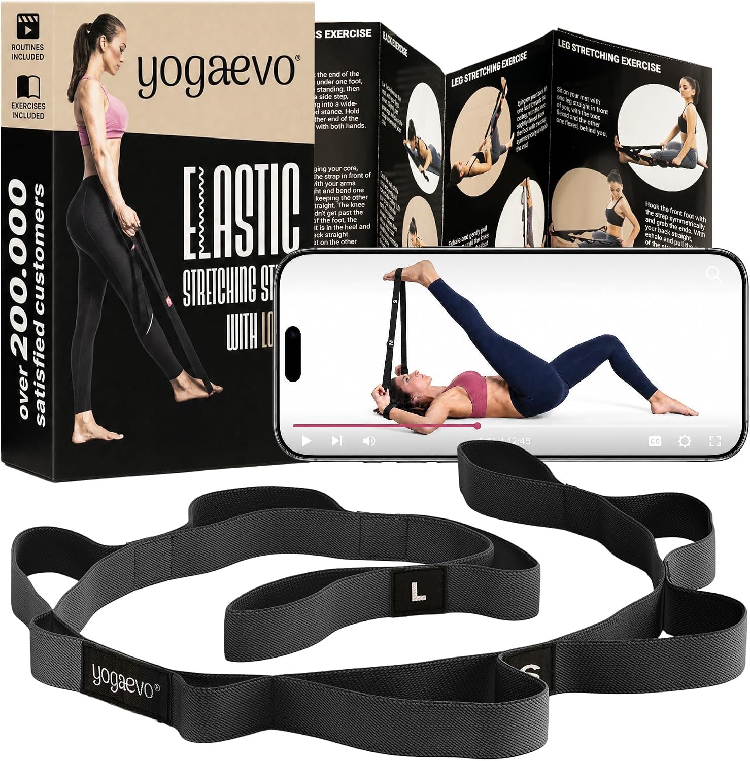 Yogaevo Elastic Stretching Strap With Loops For Physical Therapy