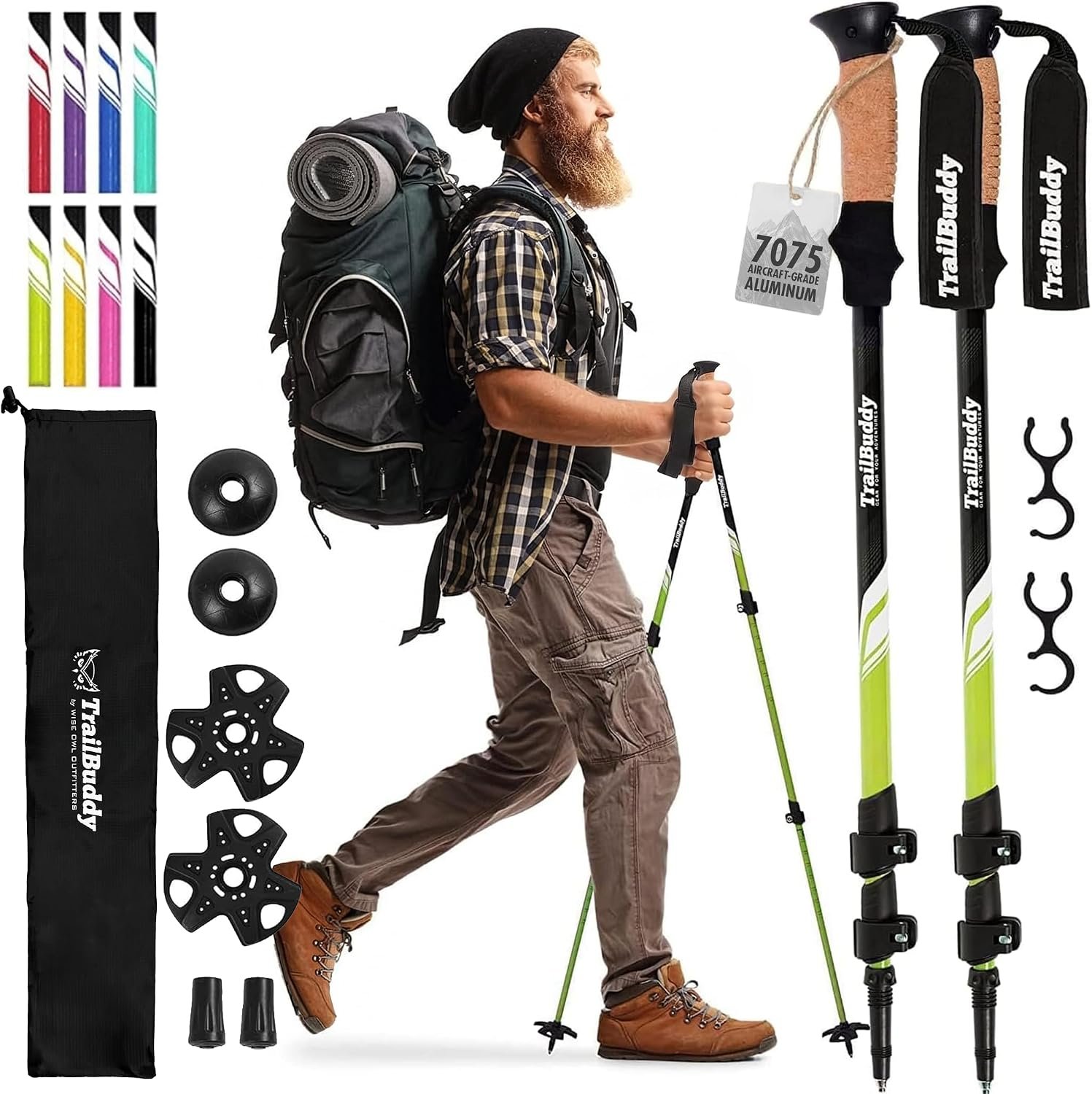 TrailBuddy Trekking Poles – Lightweight 7075 Aluminum Hiking Poles for Women, Men & Seniors – Collapsible Walking Sticks for Travel, Trails & Balance