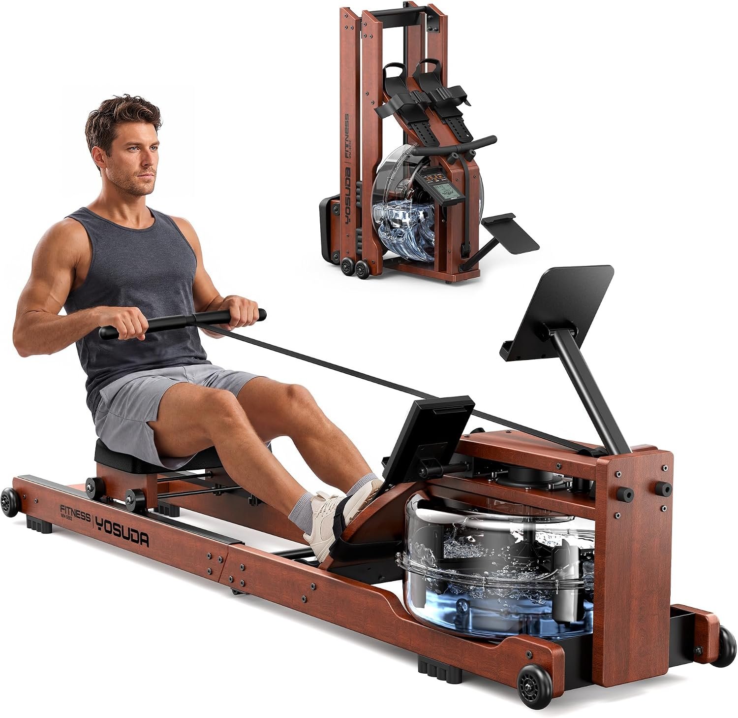 YOSUDA Water Rowing Machine Foldable for Home Use 5.8 Gal Large Water Tank