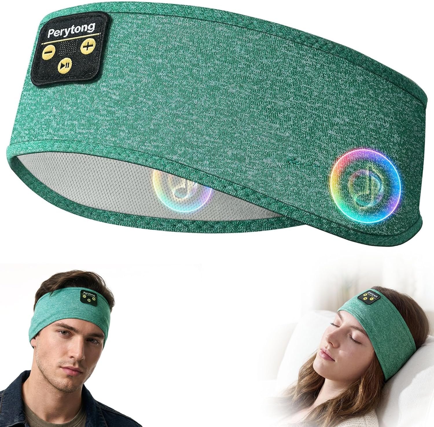Perytong Sleep Headphones Wireless, Bluetooth Sports Headband Headphones with Ultra-Thin HD Stereo Speakers Perfect for Sleeping,Workout,Jogging,Yoga,Insomnia, Air Travel, Meditation (Green)