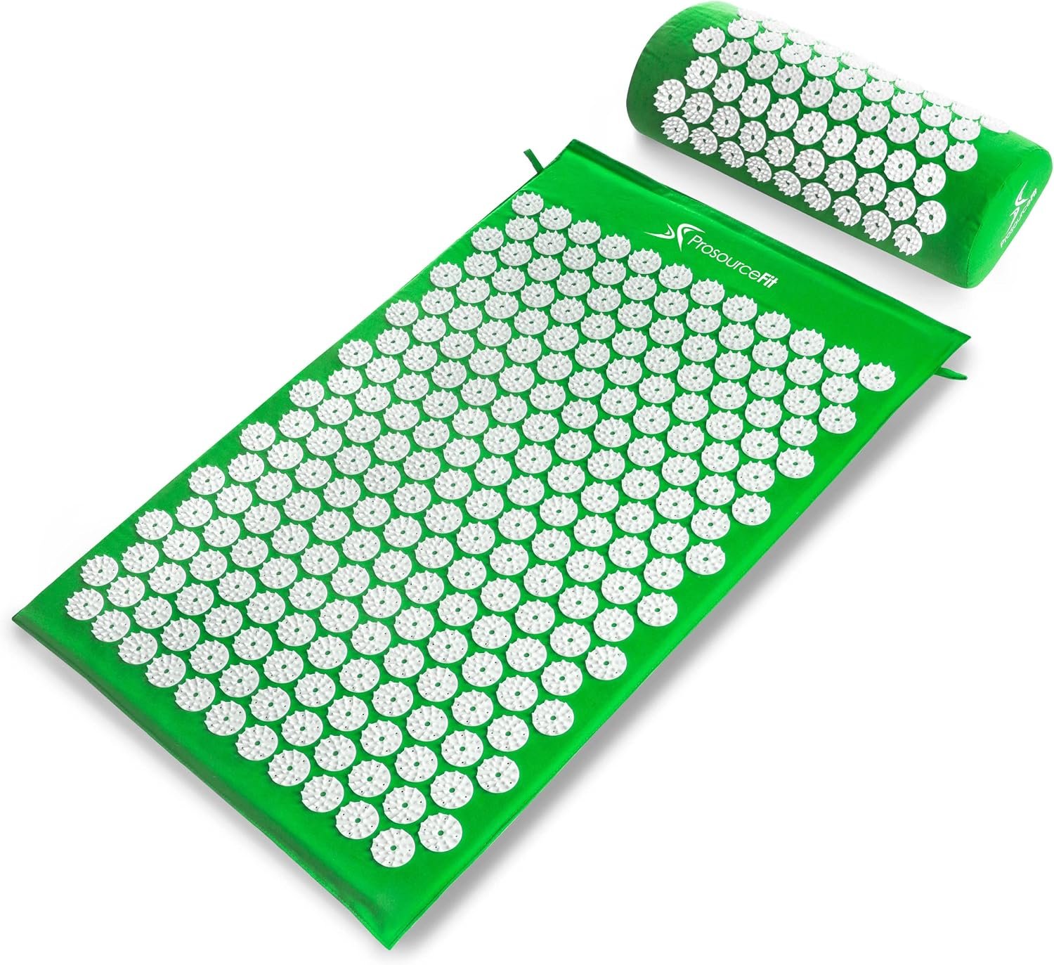 ProsourceFit Acupressure Mat and Pillow Set for Back/Neck Pain Relief and Muscle Relaxation, Large – Green/White