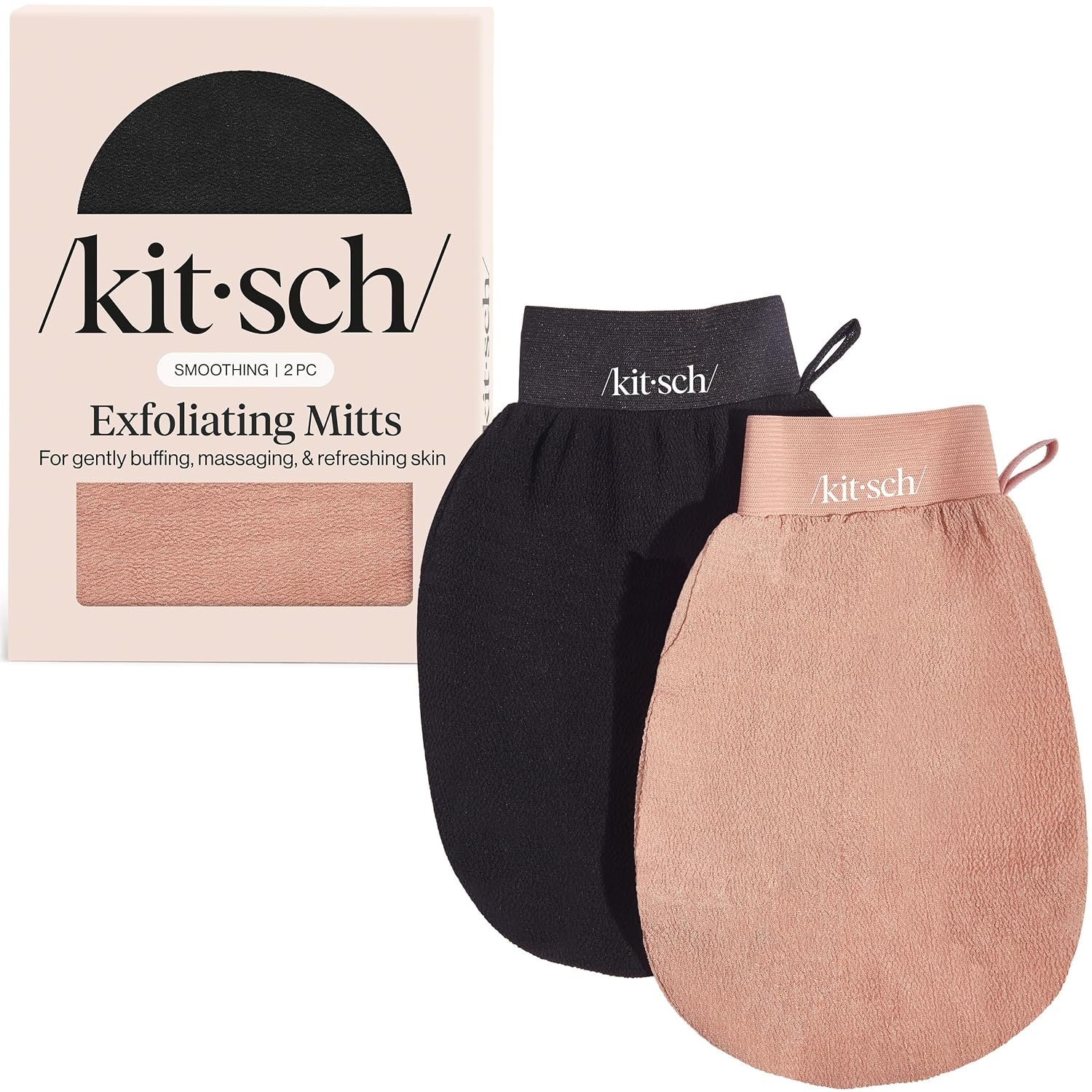 Kitsch Exfoliating Glove – Exfoliating Mitt – 2pc Black & Terracotta