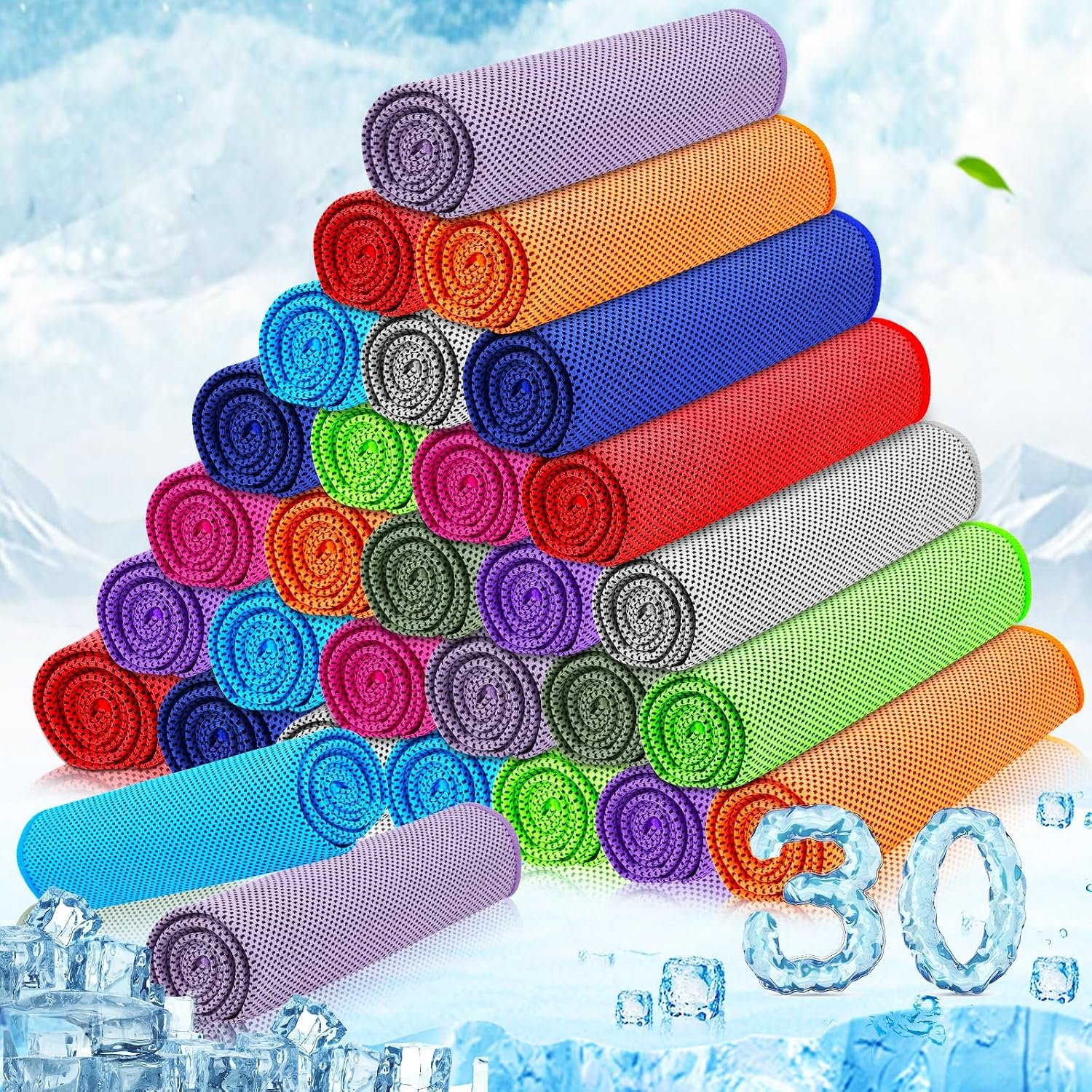 MENOLY 30 Packs Cooling Towels Bulk (40″x12″) Gym Cooling Towels for Neck and Face Sweat Workout Cooling Neck Rags for Sports Yoga Soft Microfiber Breathable Rags for Hiking Running Fitness-Multicolor