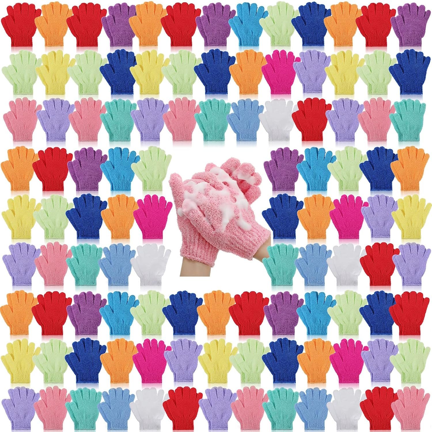 Tudomro 200 Pairs Exfoliating Gloves Bulk, Double-sided Body Scrub Gloves