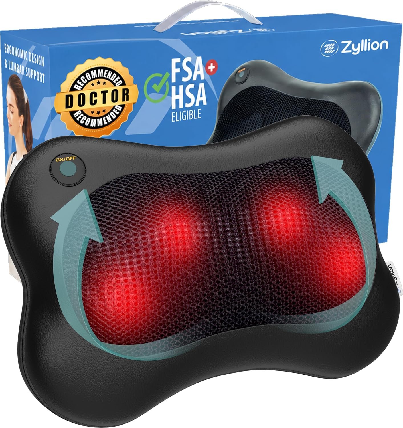 Zyllion ZMA-13 Back and Neck Massager with Heat for Pain Relief, Black